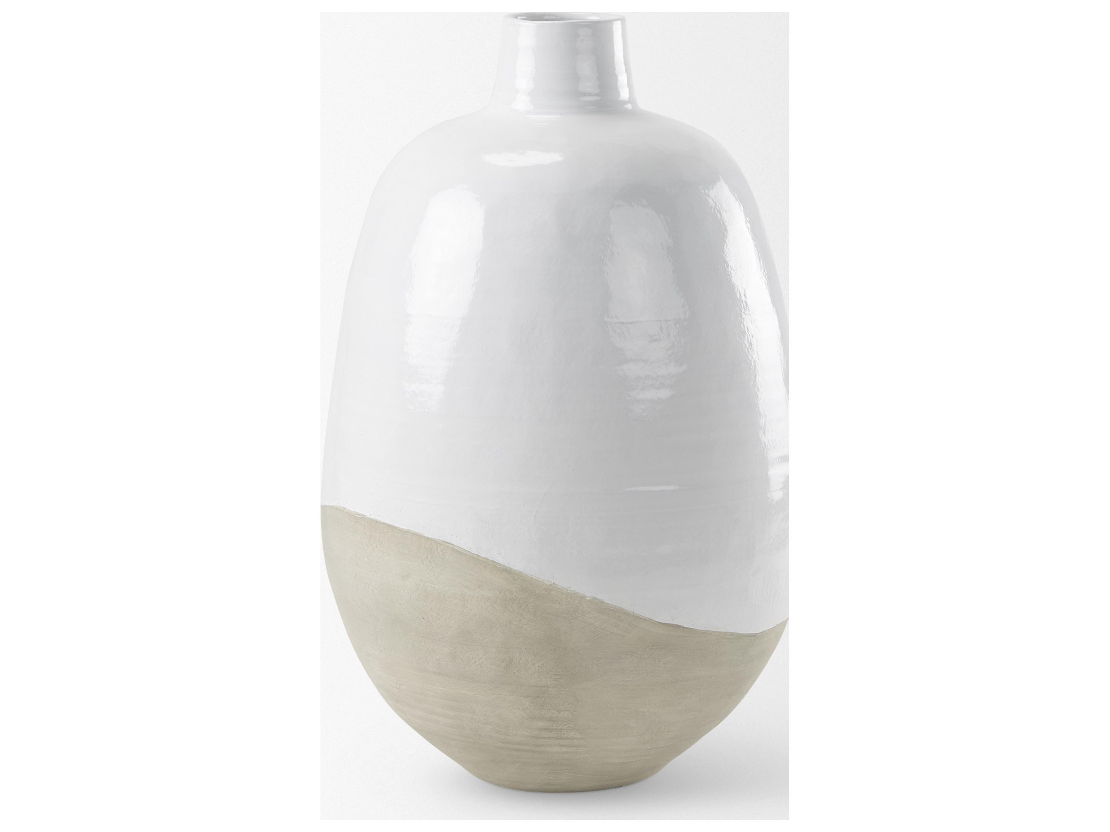 Mercana Amos 20.5L x 20.5W x 31.9H White and Dark Beige Color Blocked Ceramic Floor Vase