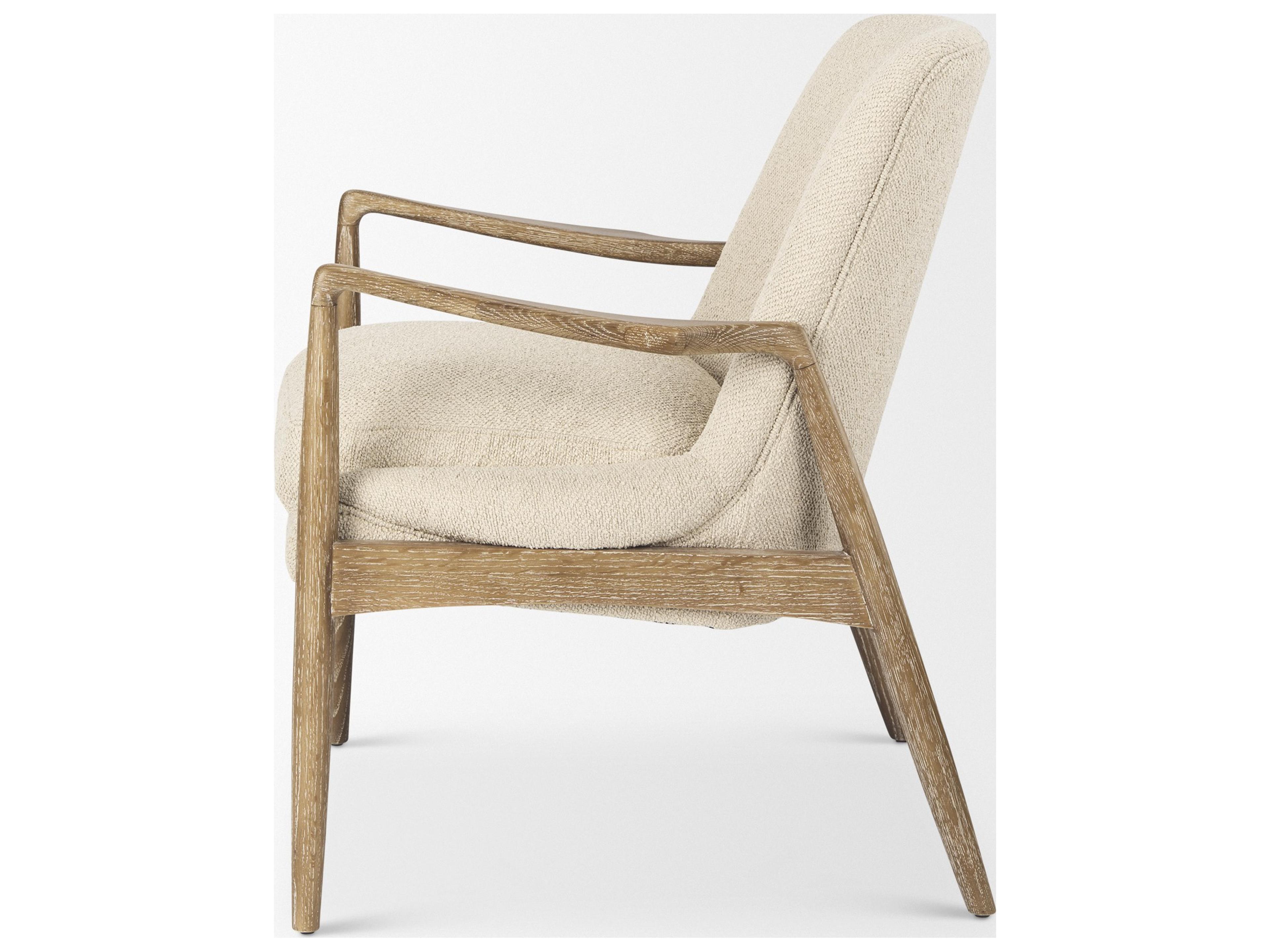 Mercana Westan Cream Boucle Fabric W/Light Brown Wood Accent Chair
