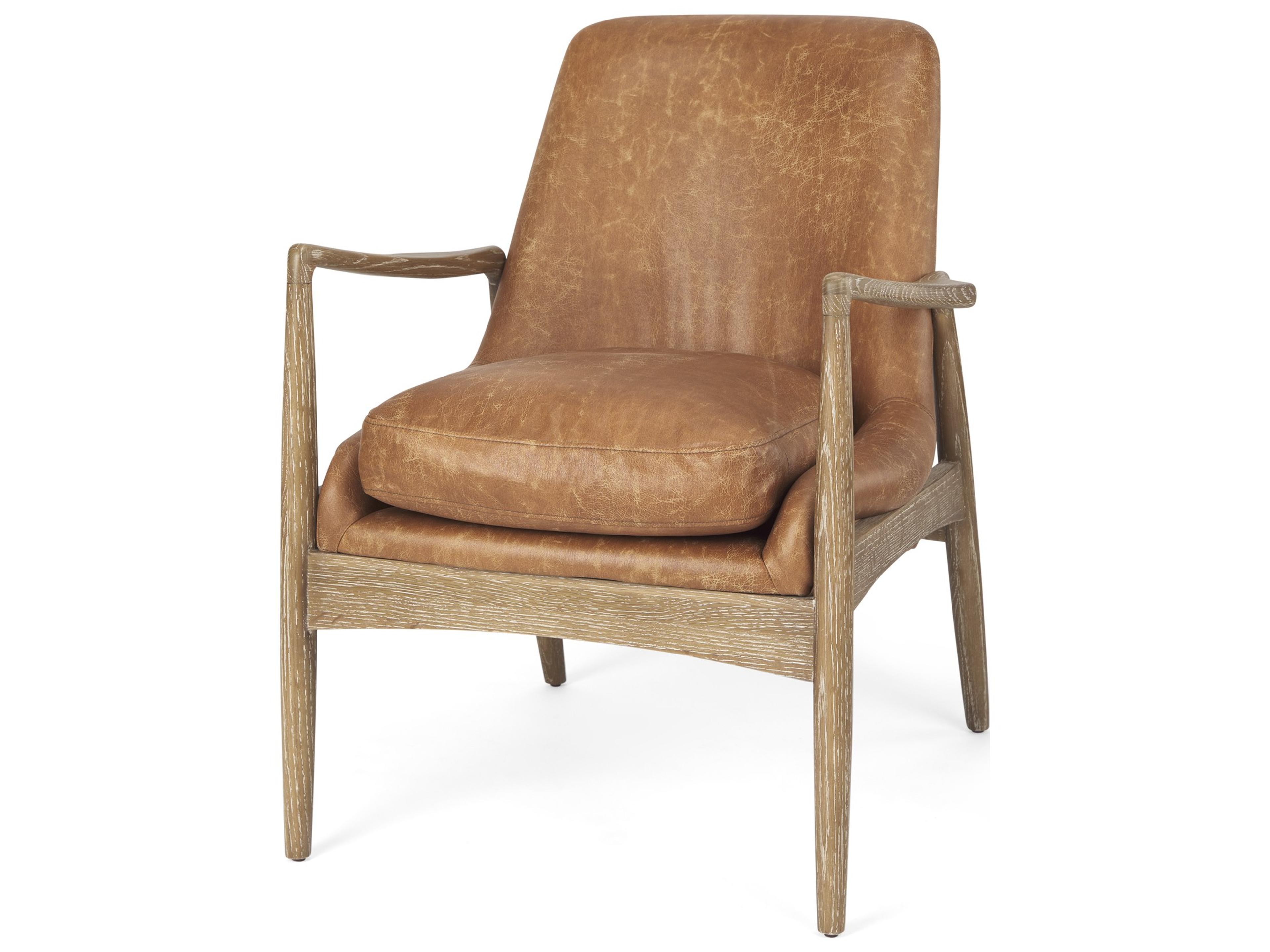 Westan Cognac Faux Leather W/Medium Brown Wood Accent Chair