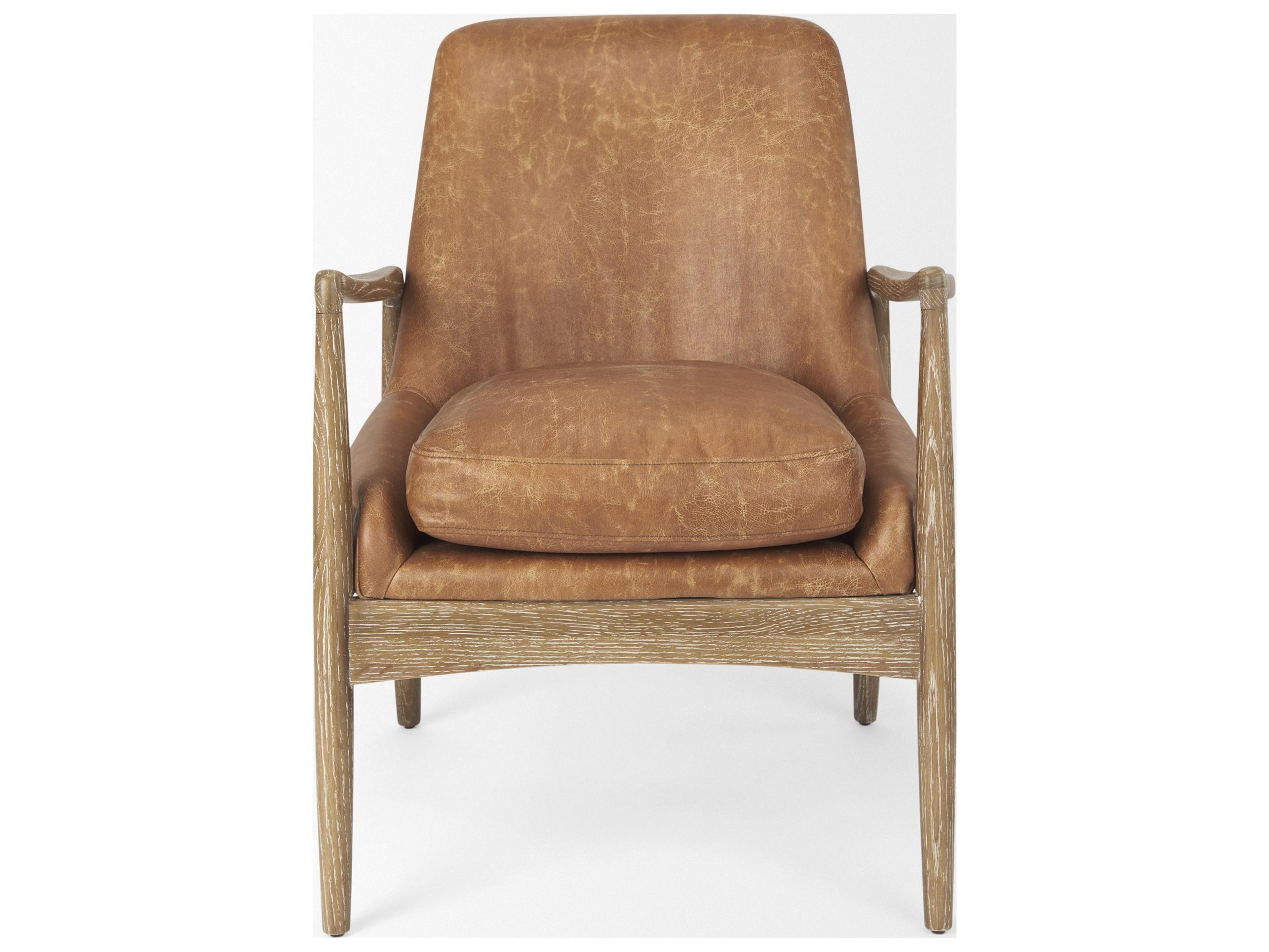 Mercana Westan Cognac Faux Leather W/Medium Brown Wood Accent Chair