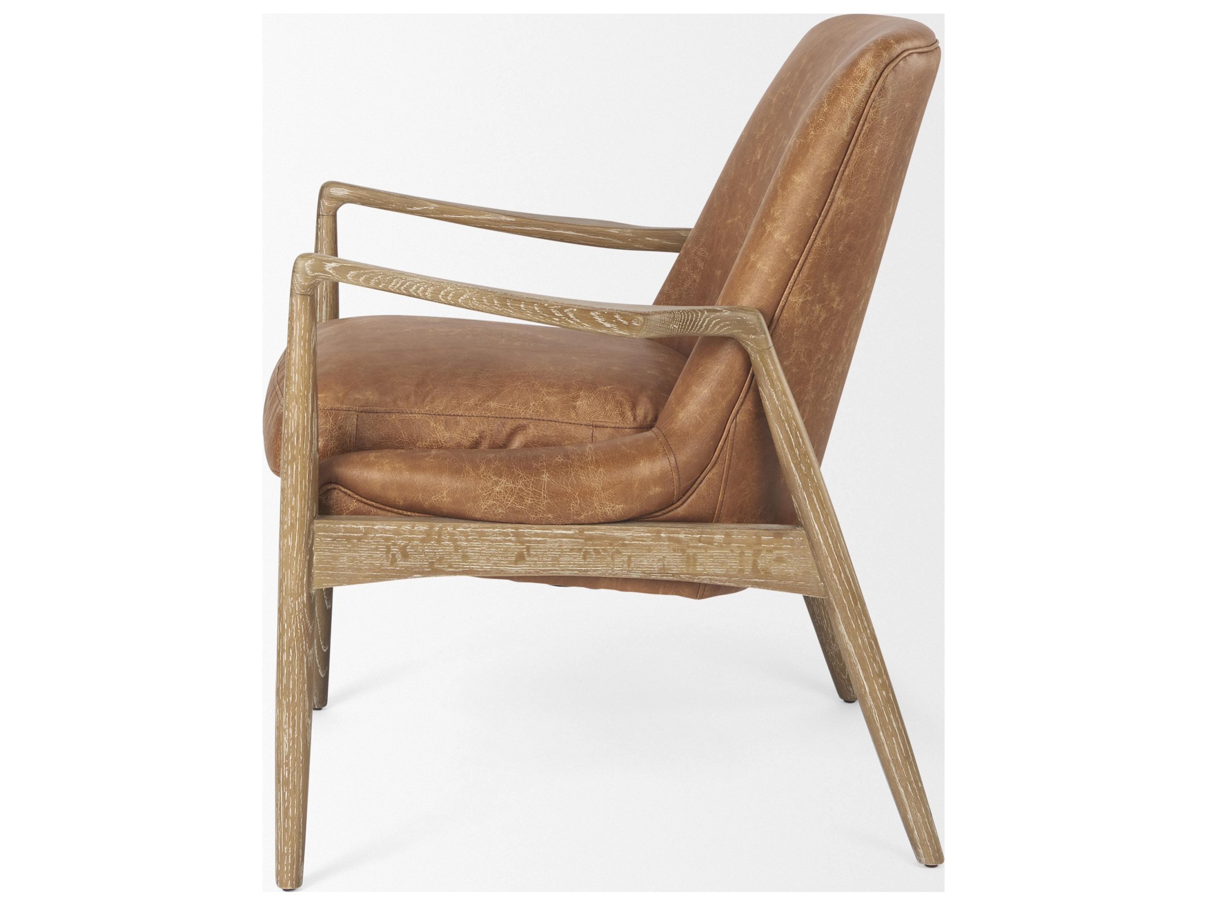 Mercana Westan Cognac Faux Leather W/Medium Brown Wood Accent Chair