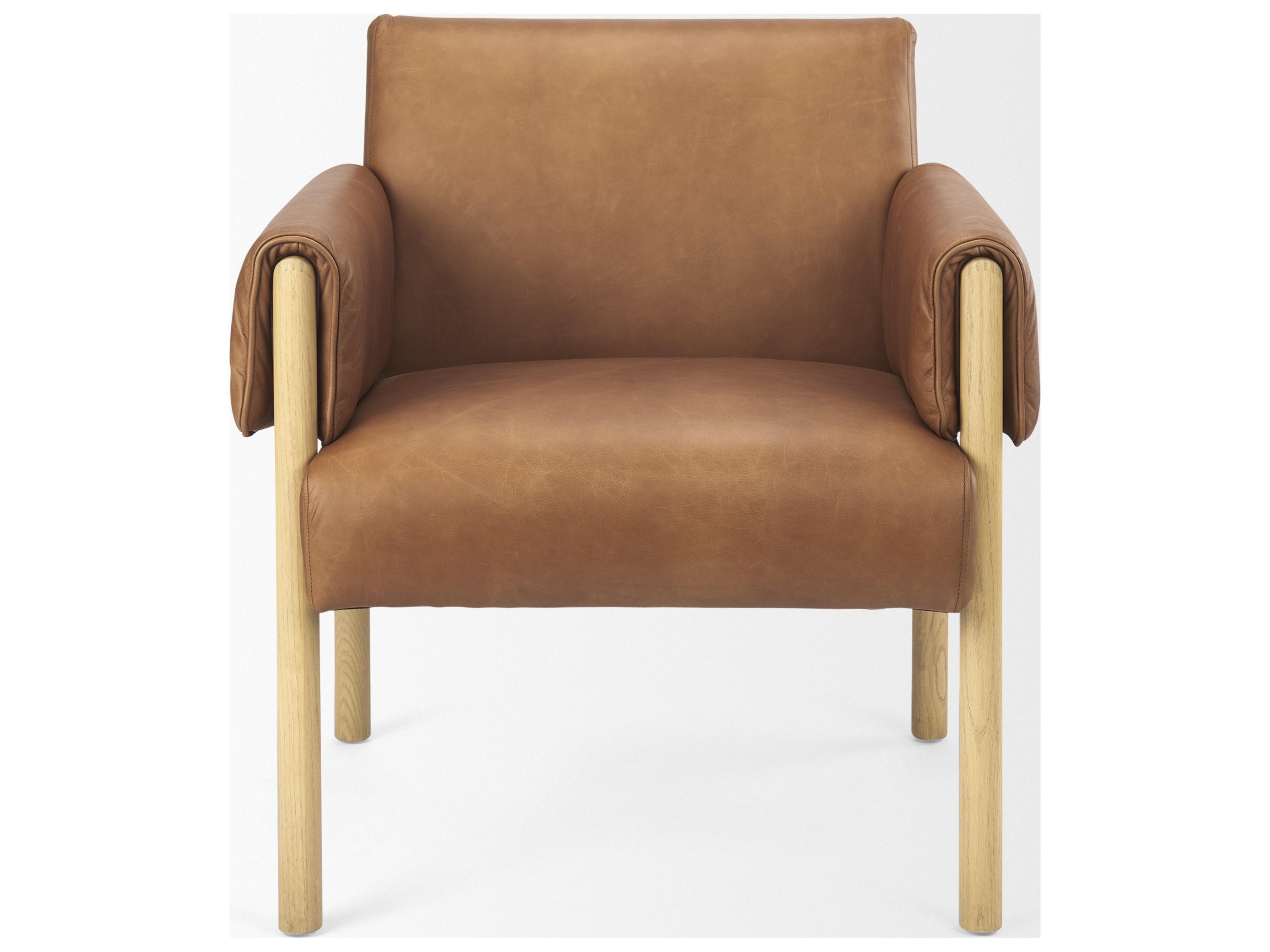 Mercana Ashton Brown Leather w/ Light Wood Accent Chair