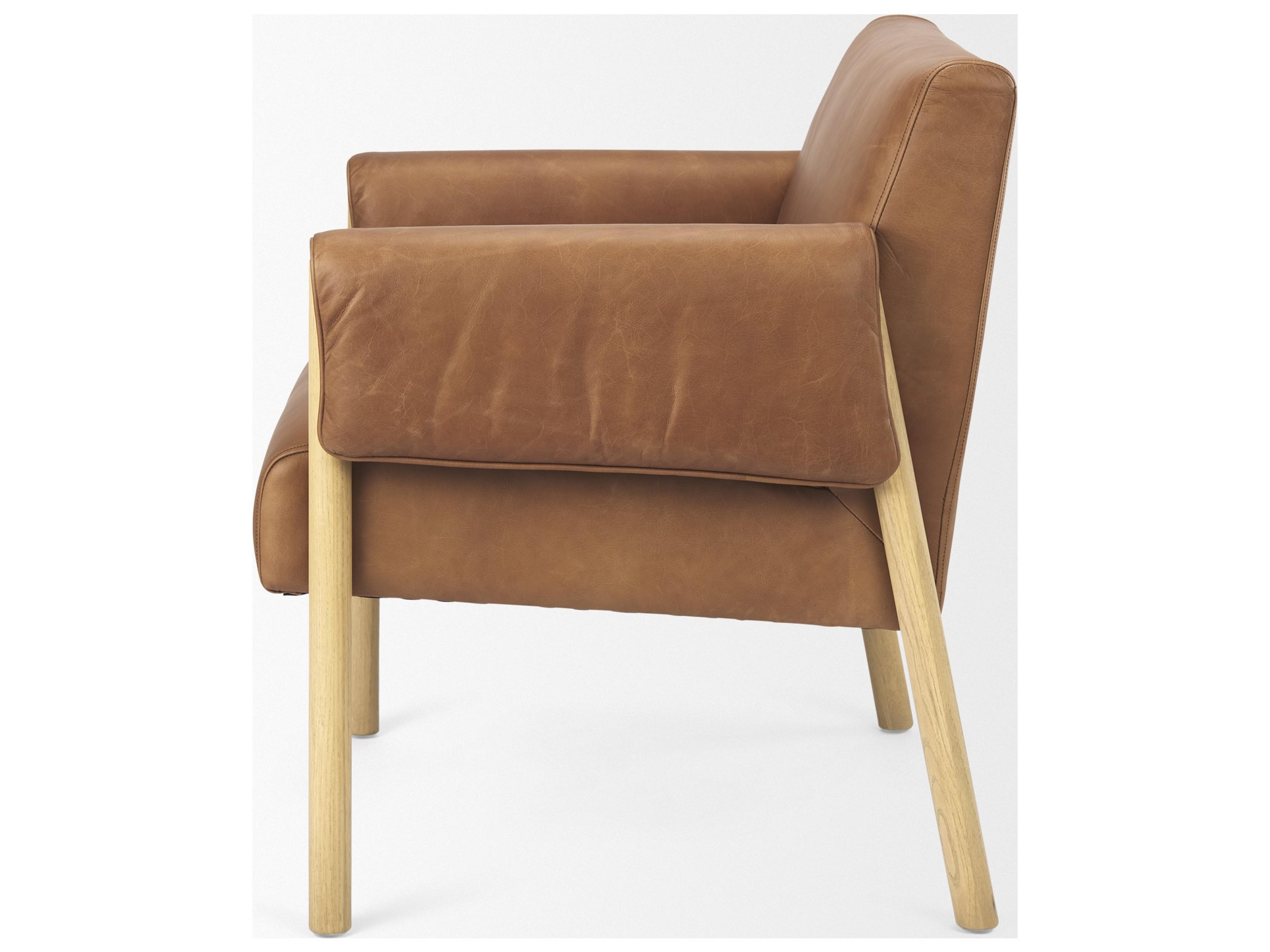 Mercana Ashton Brown Leather w/ Light Wood Accent Chair