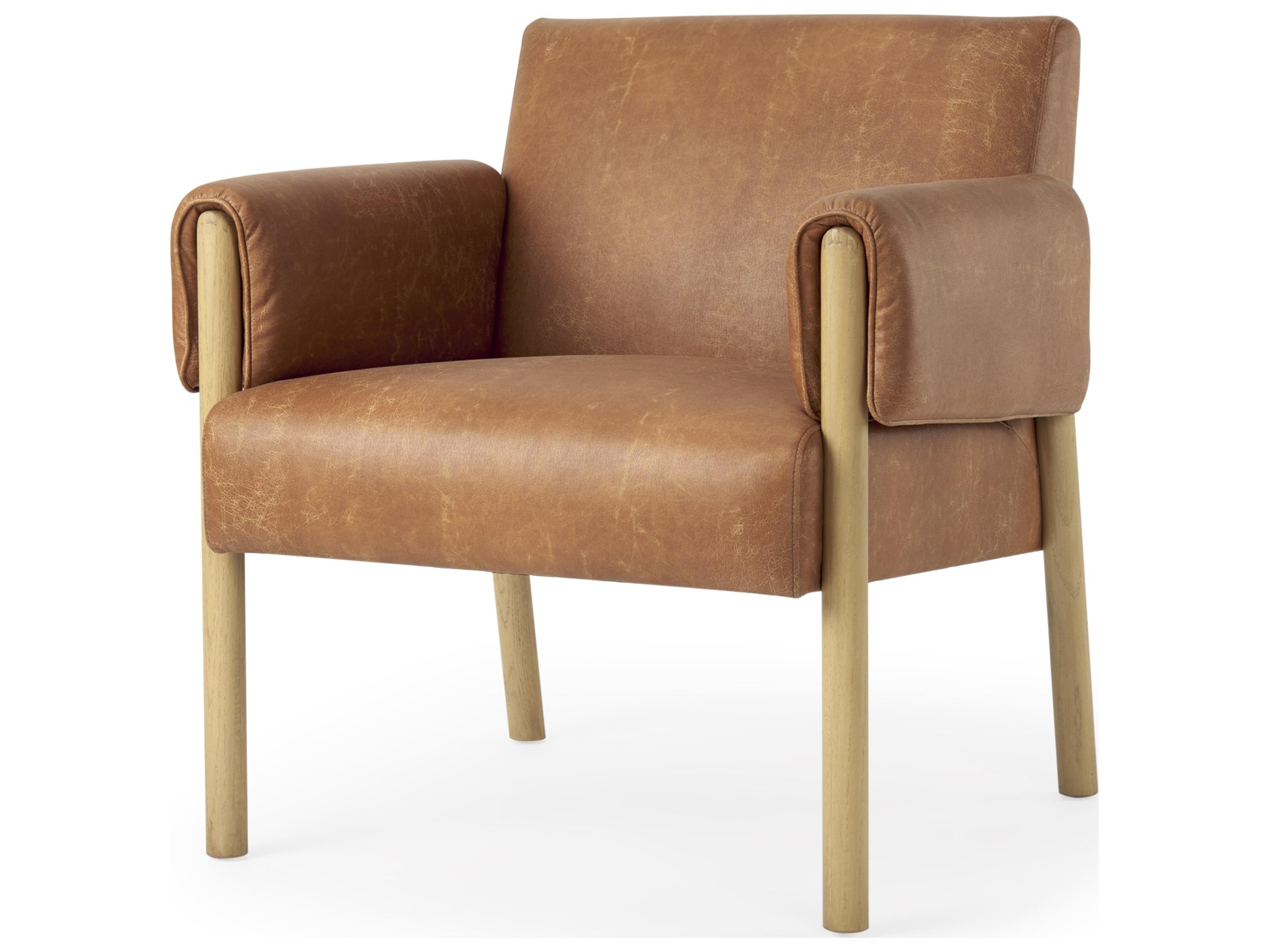 Ashton Brown Faux Leather w/ Light Wood  Accent Chair