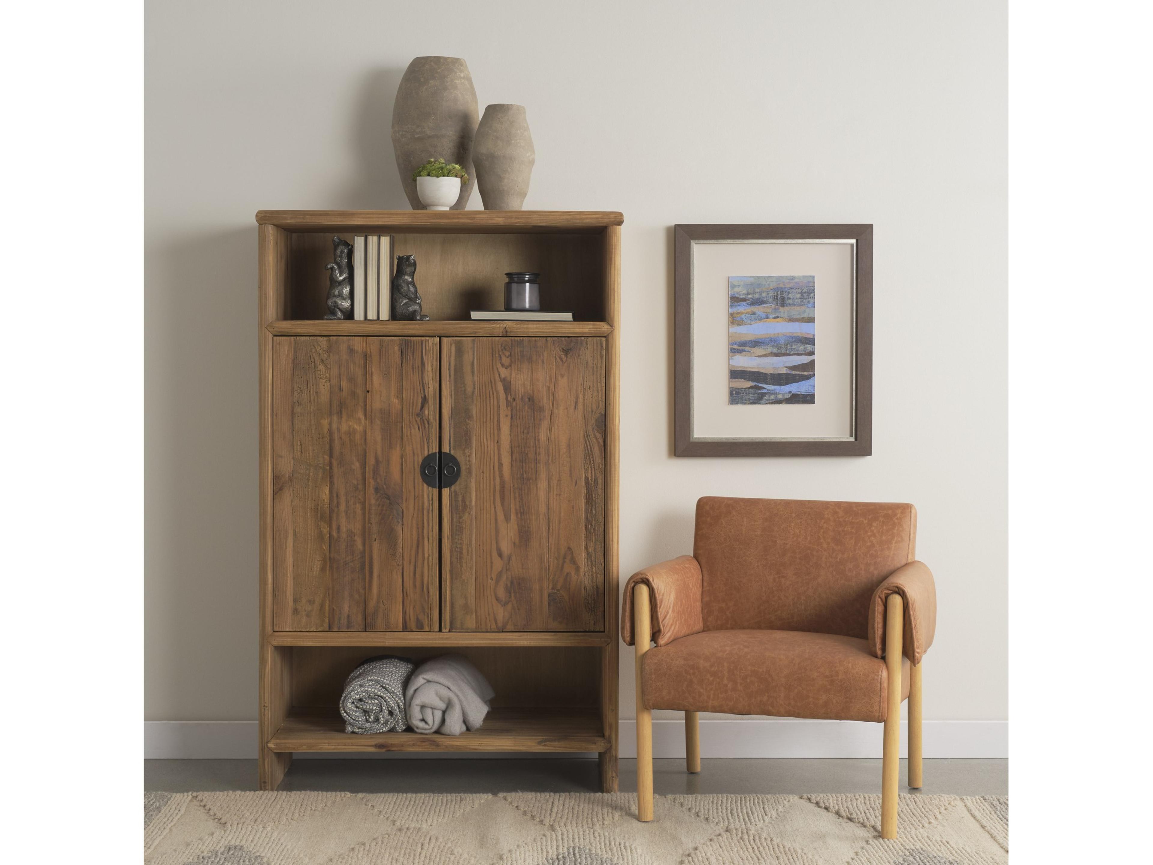 Mercana Ashton Brown Faux Leather w/ Light Wood  Accent Chair