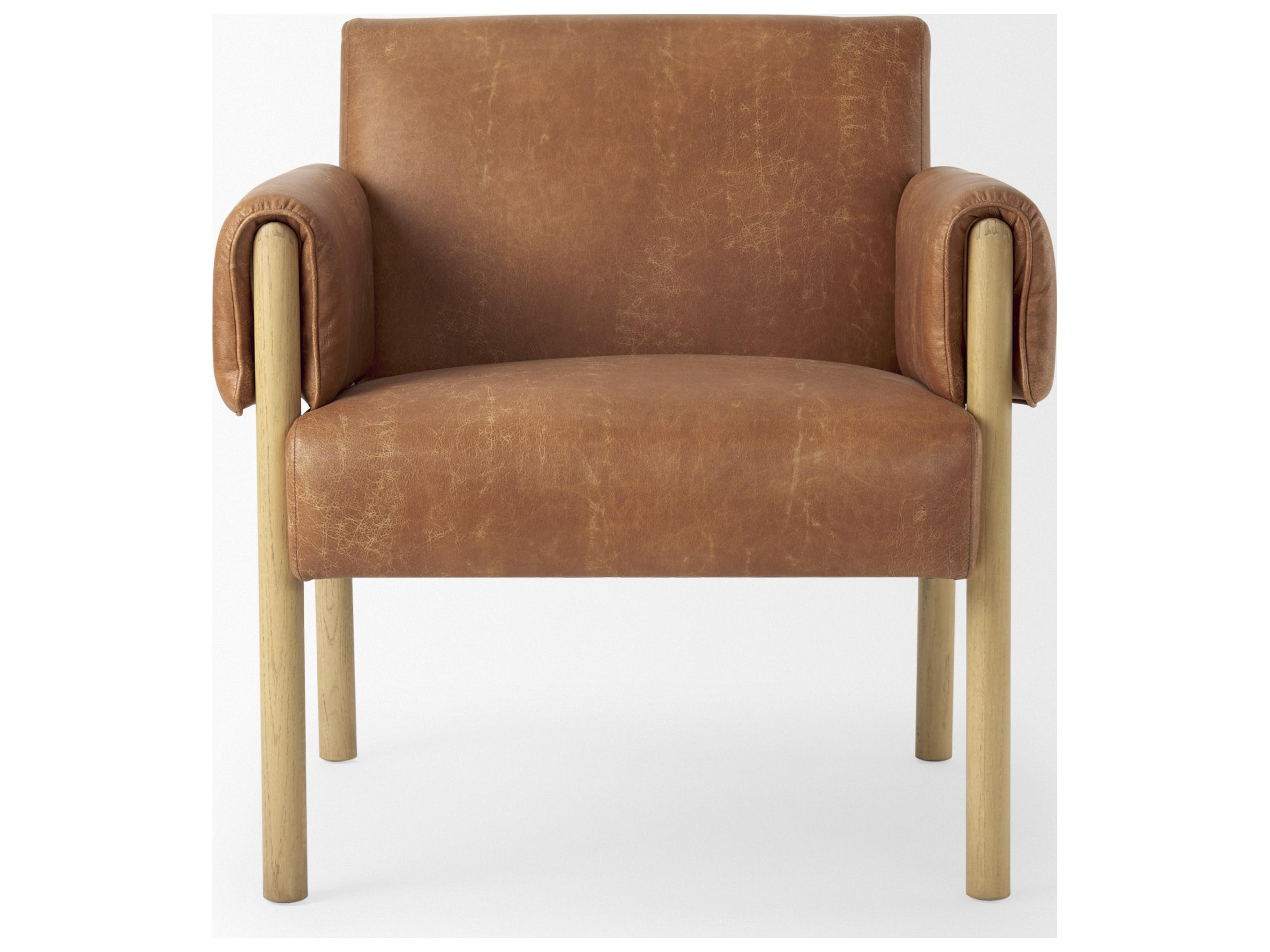 Mercana Ashton Brown Faux Leather w/ Light Wood  Accent Chair