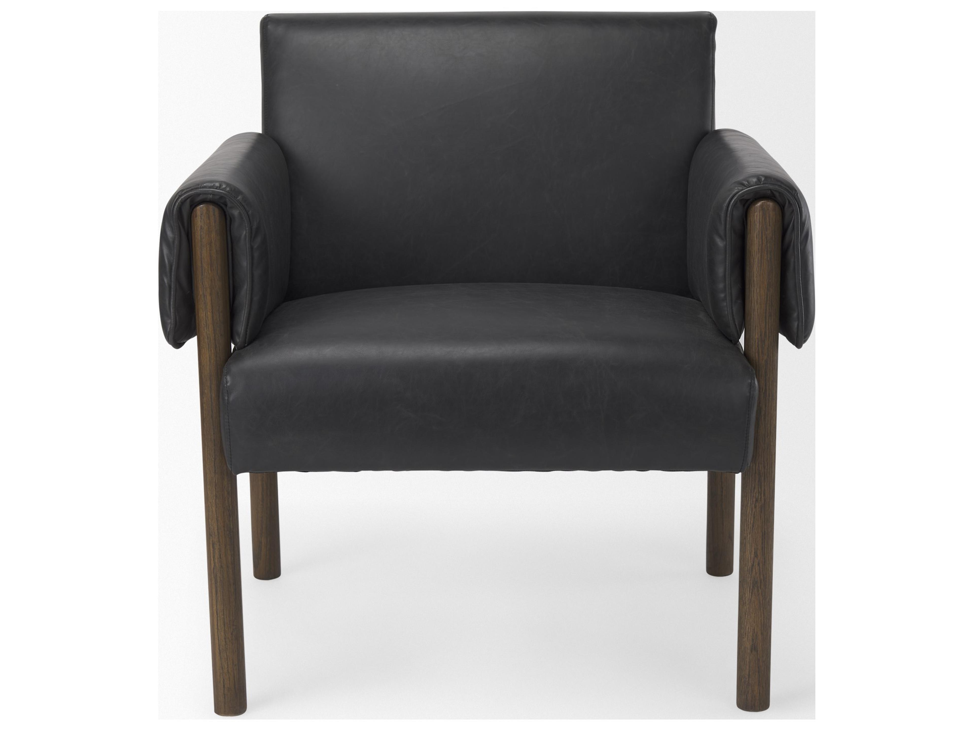 Mercana Ashton Black Faux Leather w/ Dark Brown Wood Accent Chair