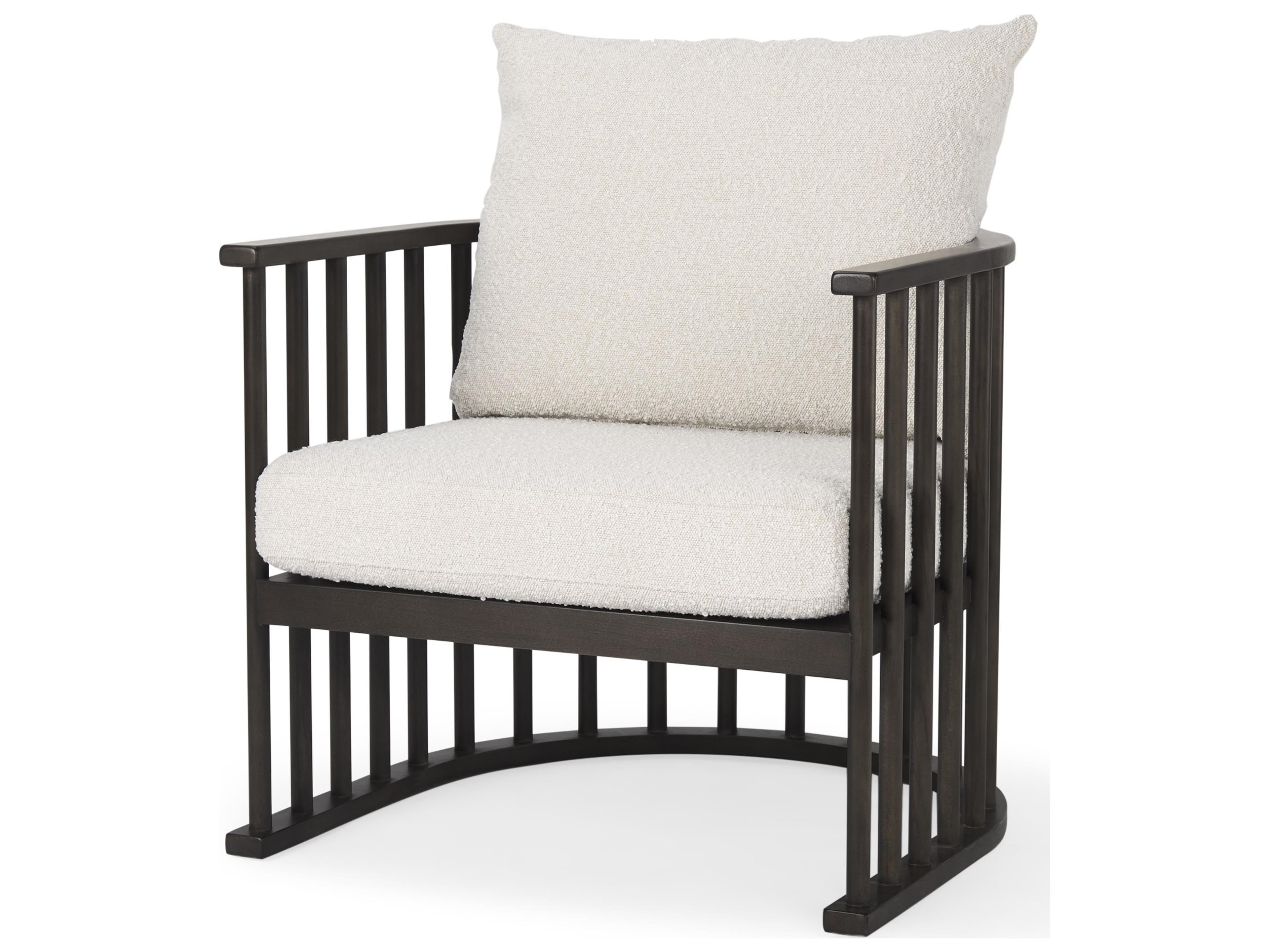 Kopari 30.1L x 30.5W x 37.2H White Boucle Fabric W/Dark Brown Wood Accent Chair