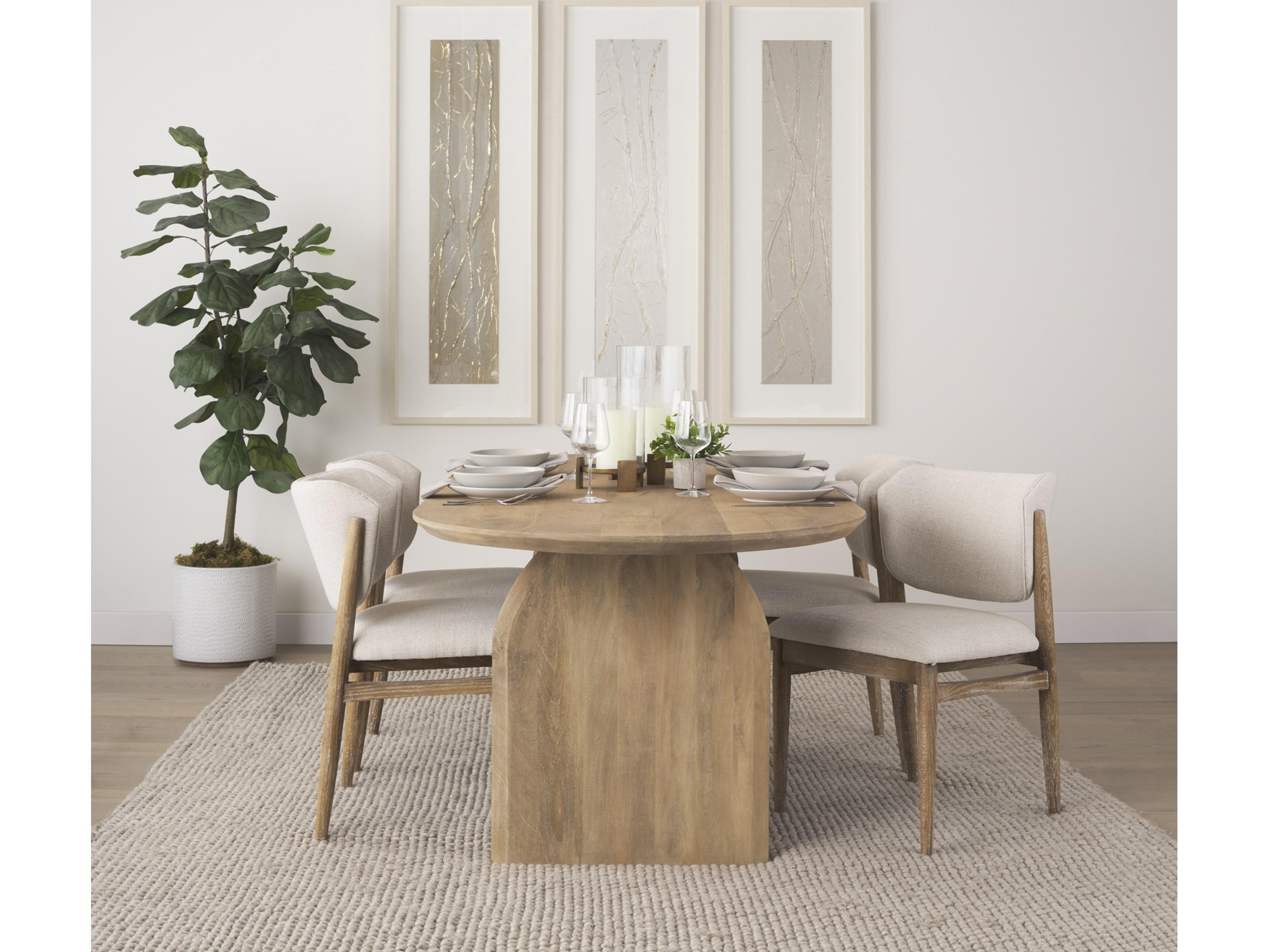 Mercana Cline Cream Fabric Upholstered and Light Brown Wood Dining Chair