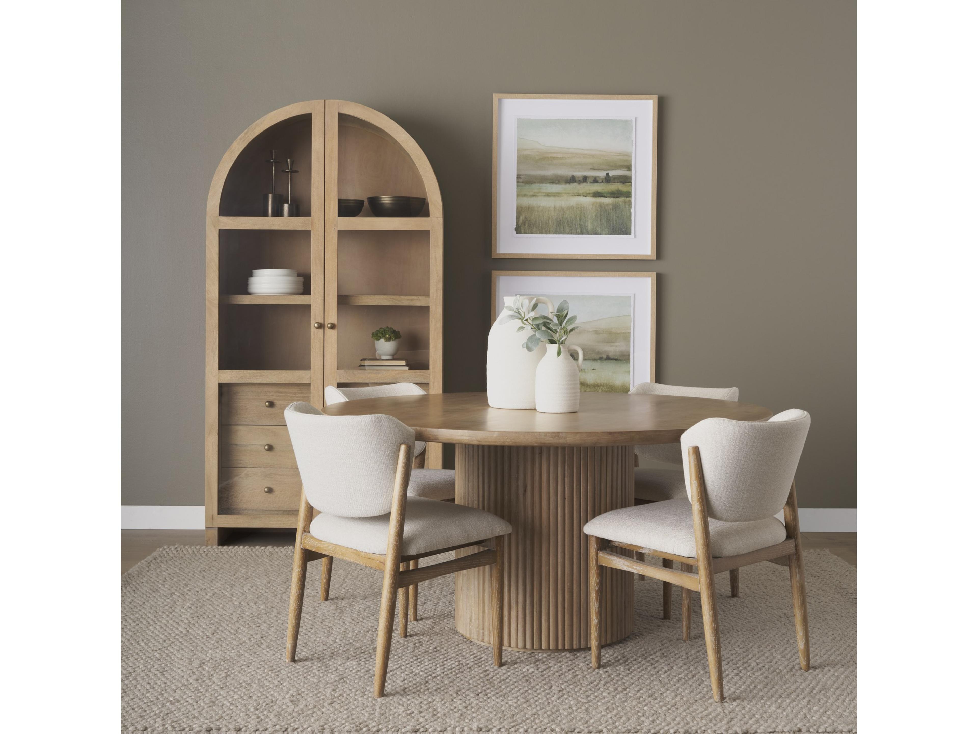 Mercana Cline Cream Fabric Upholstered and Light Brown Wood Dining Chair