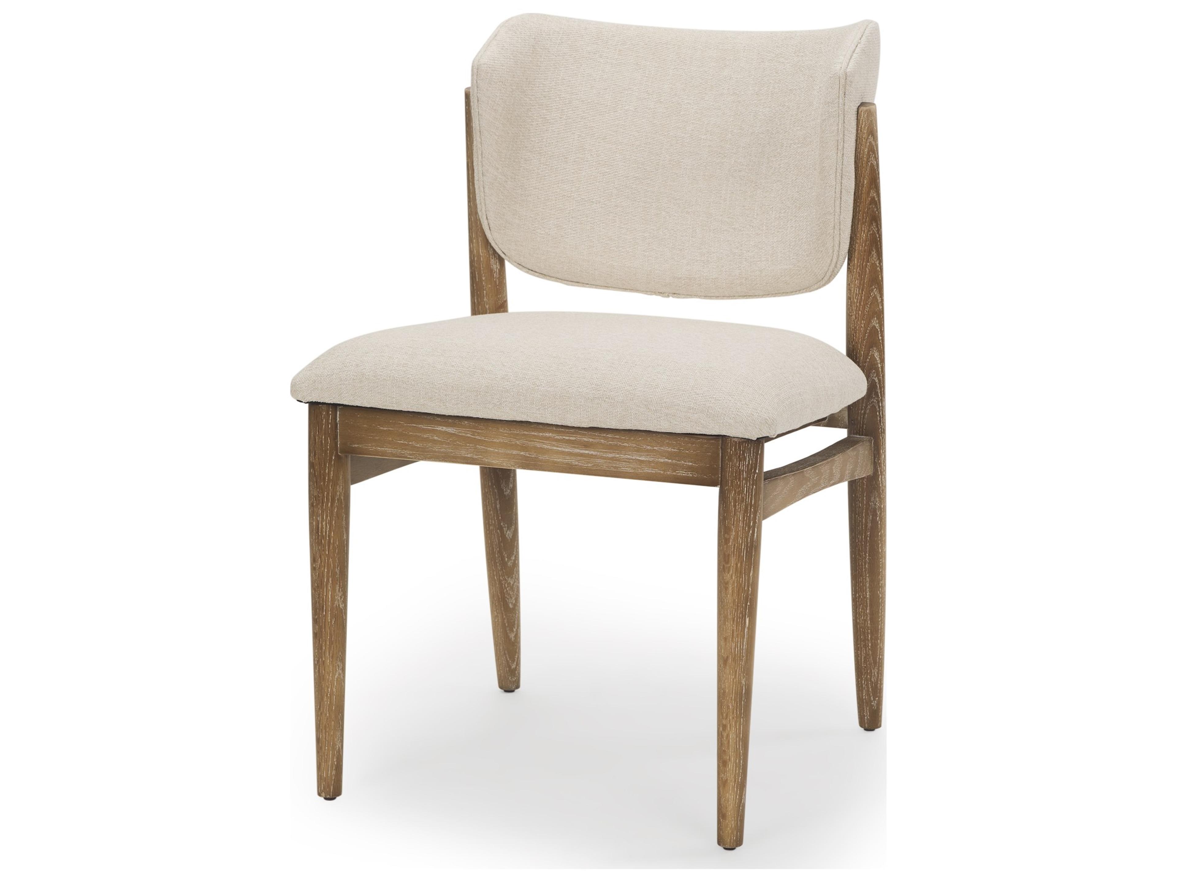 Cline Cream Fabric Upholstered and Light Brown Wood Dining Chair