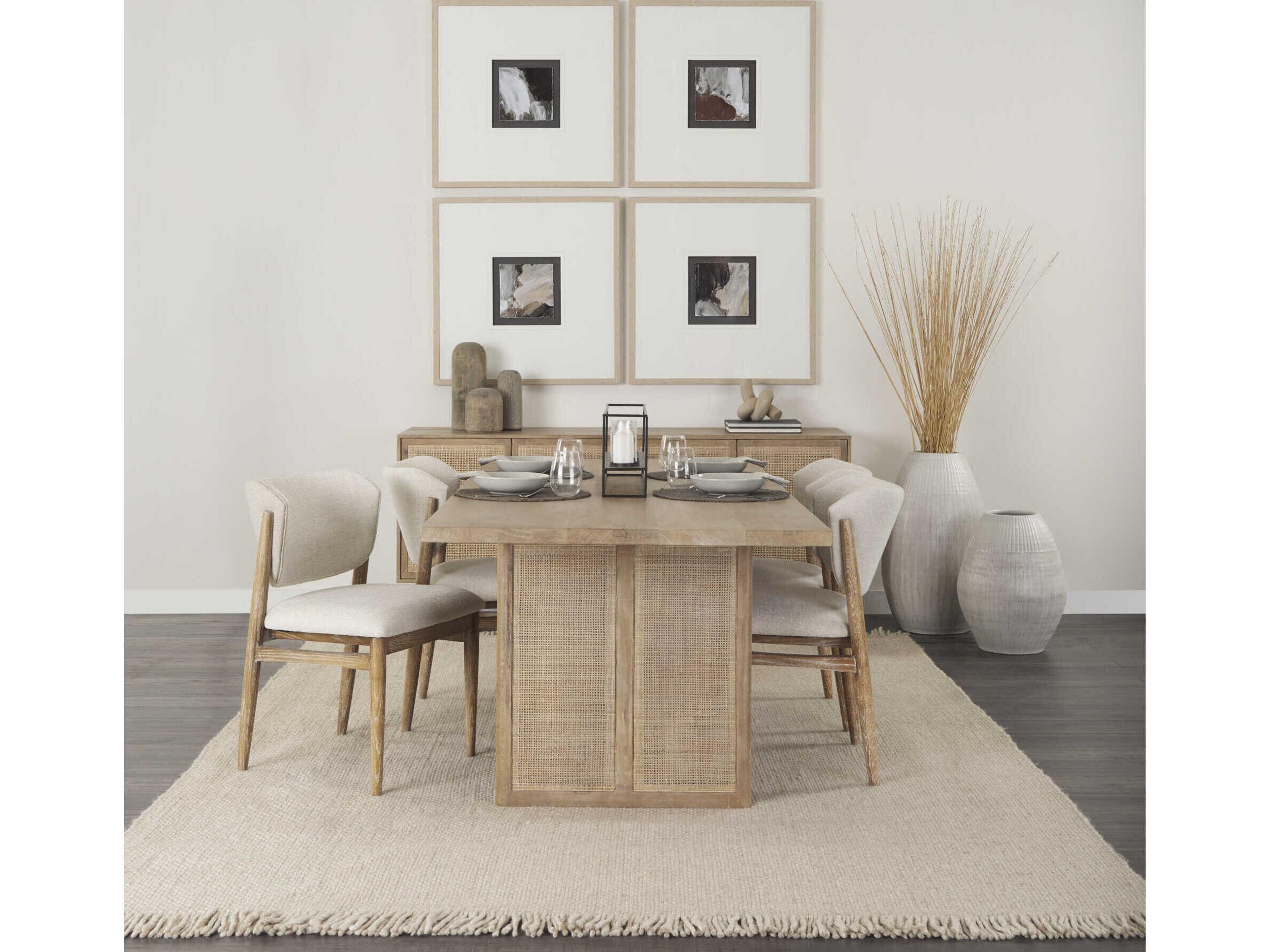 Mercana Cline Cream Fabric Upholstered and Light Brown Wood Dining Chair