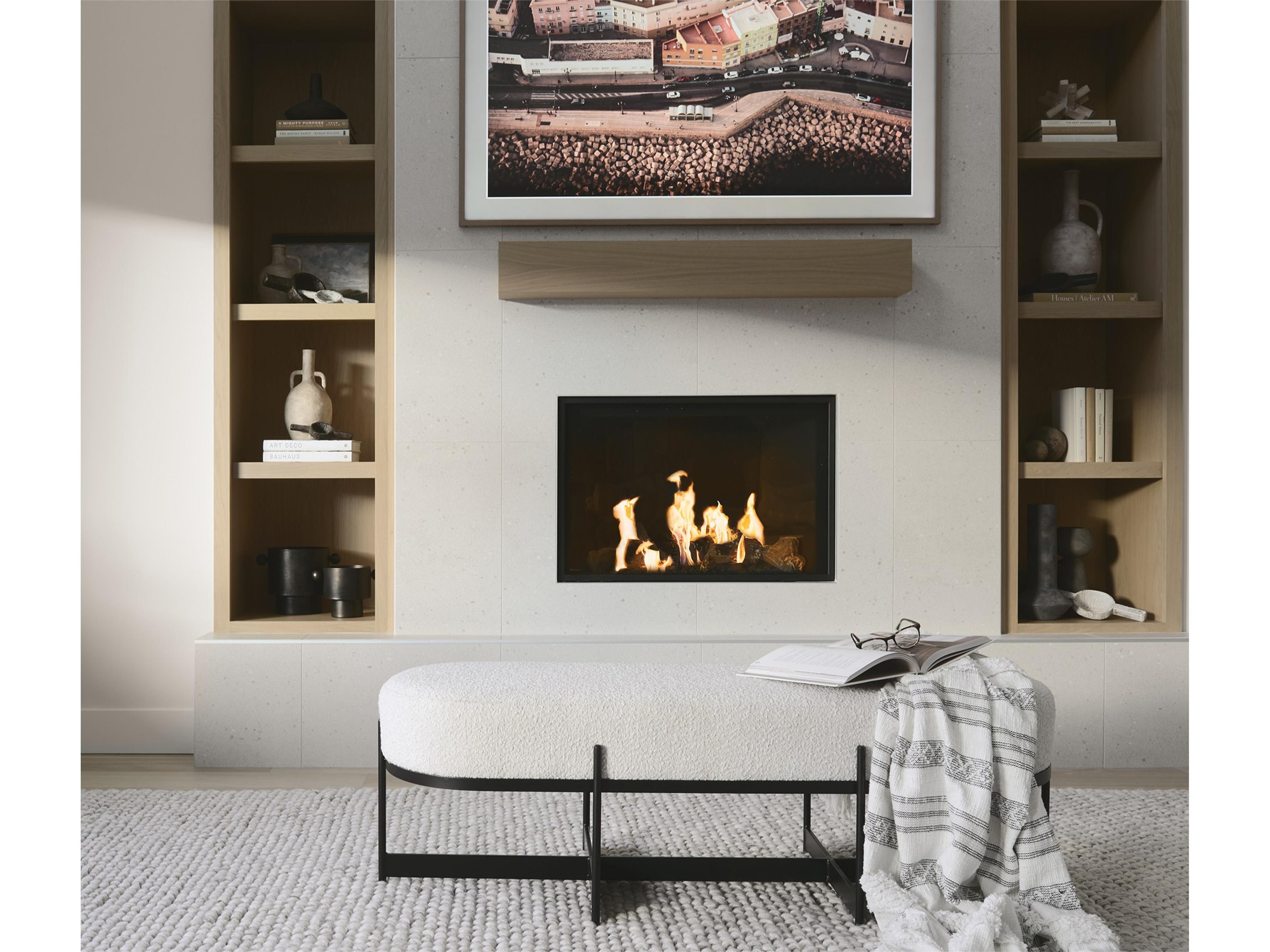 Mercana Amelia 55.0L x 18.0W x 18.0H Cream Boucle W/Black Metal Upholstered Bench