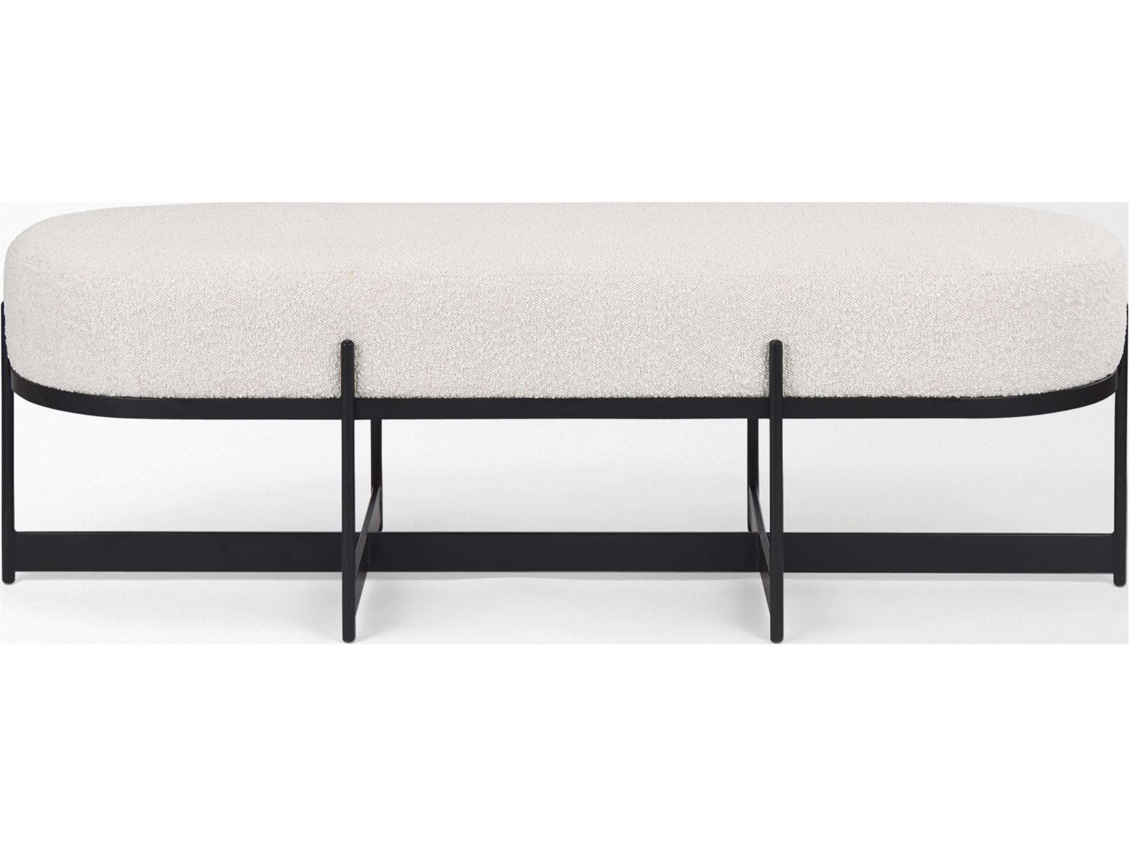 Mercana Amelia 55.0L x 18.0W x 18.0H Cream Boucle W/Black Metal Upholstered Bench