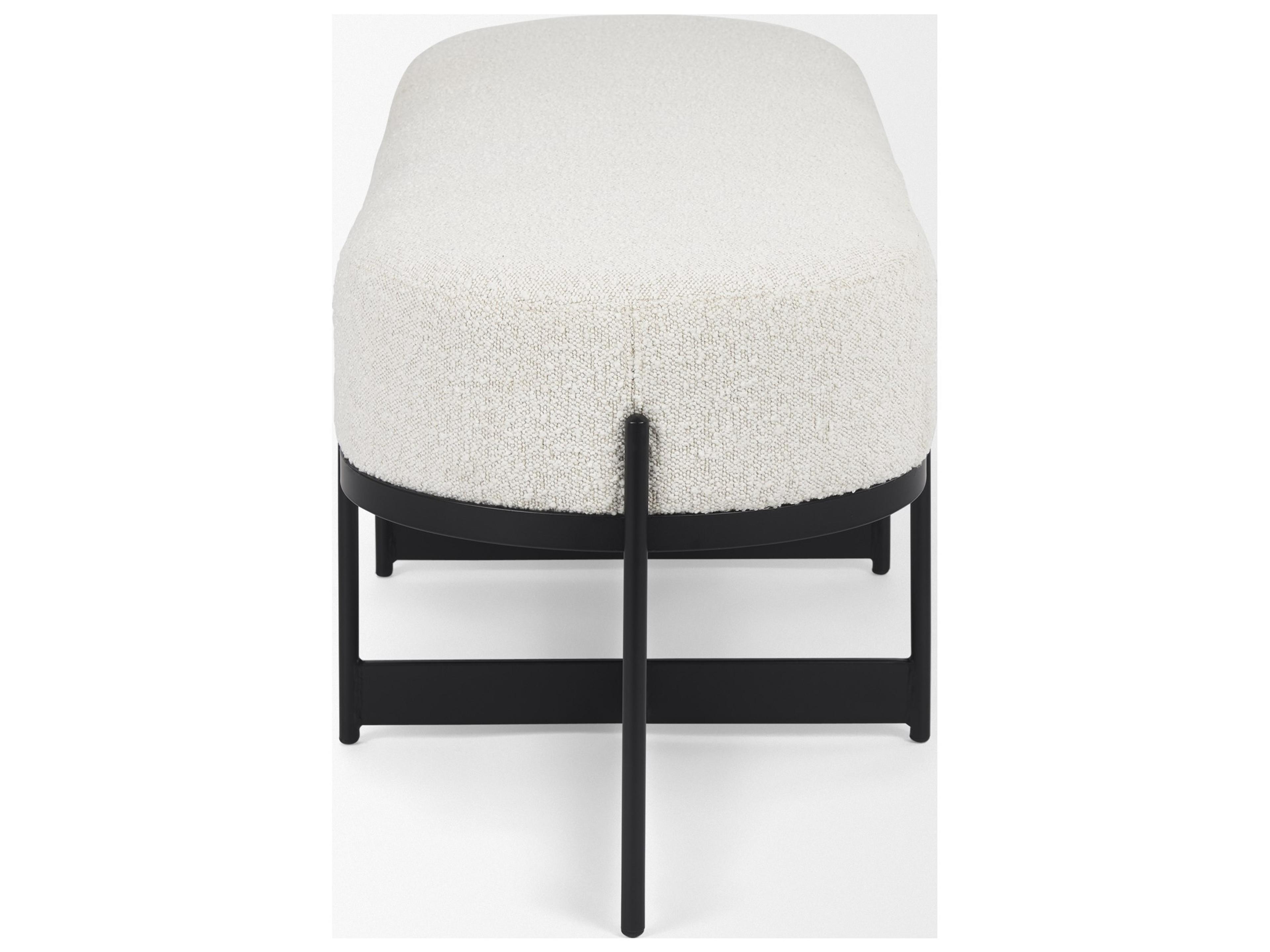 Mercana Amelia 55.0L x 18.0W x 18.0H Cream Boucle W/Black Metal Upholstered Bench