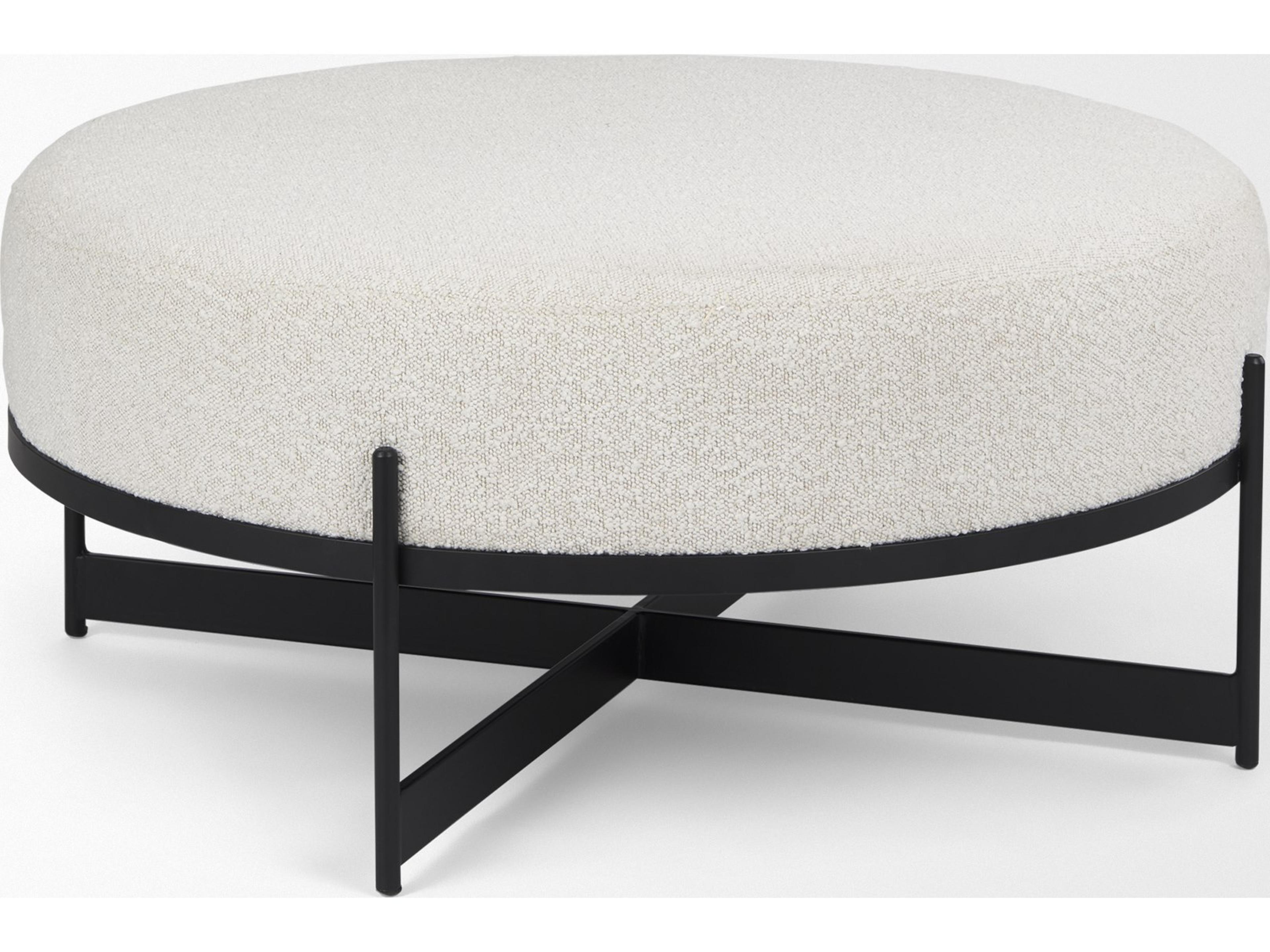 Mercana Amelia 35.8L x 35.8W x 17.5H Cream Boucle W/Black Metal Upholstered Ottoman