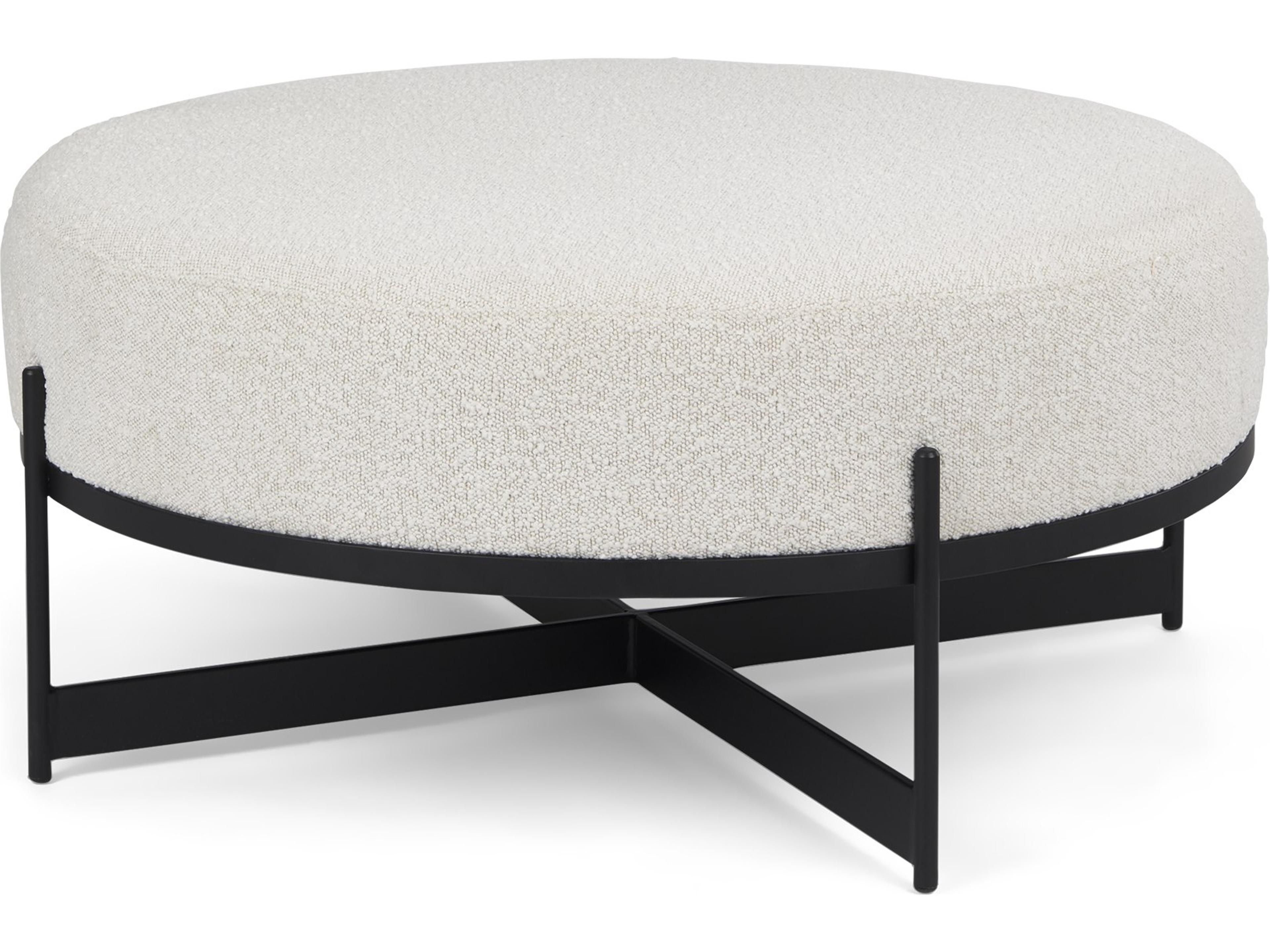 Amelia 35.8L x 35.8W x 17.5H Cream Boucle W/Black Metal Upholstered Ottoman