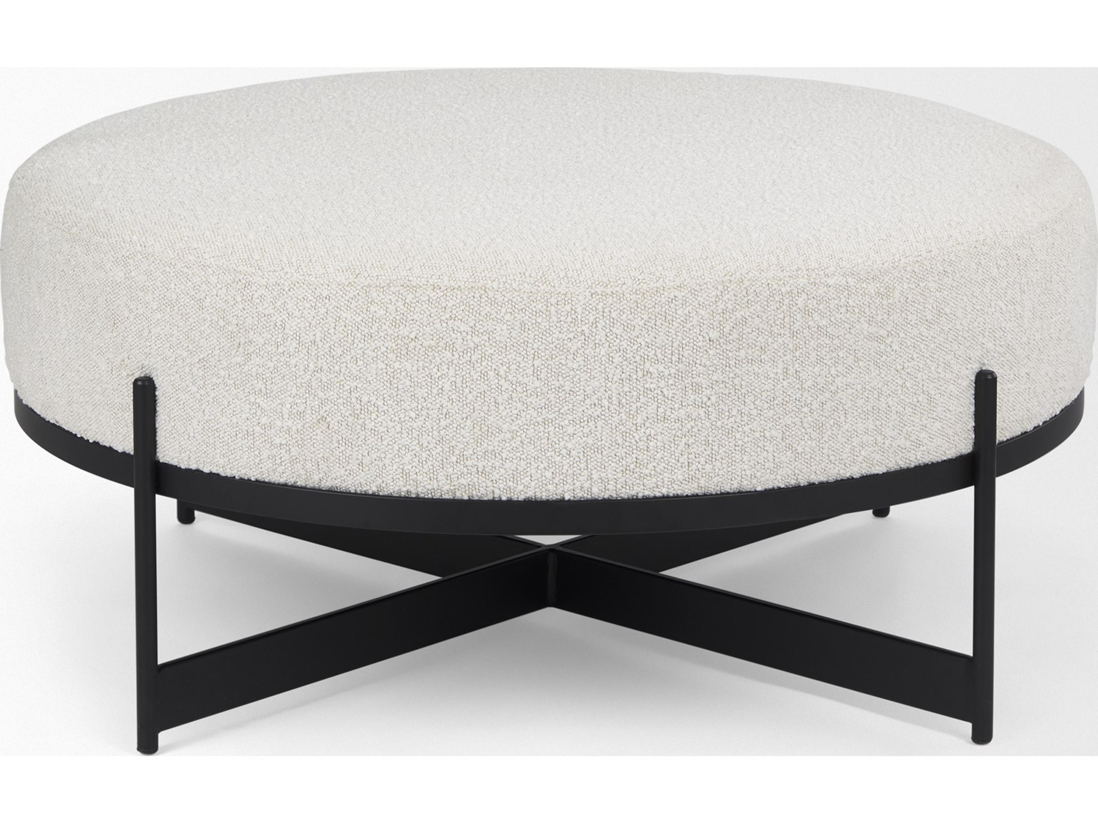 Mercana Amelia 35.8L x 35.8W x 17.5H Cream Boucle W/Black Metal Upholstered Ottoman