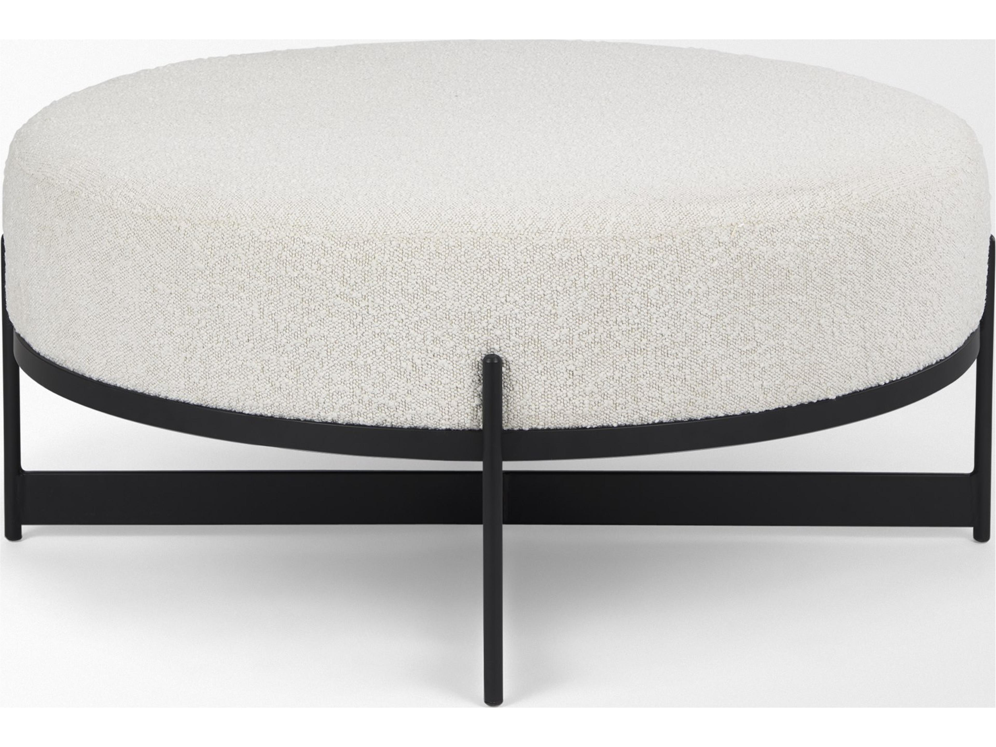 Mercana Amelia 35.8L x 35.8W x 17.5H Cream Boucle W/Black Metal Upholstered Ottoman