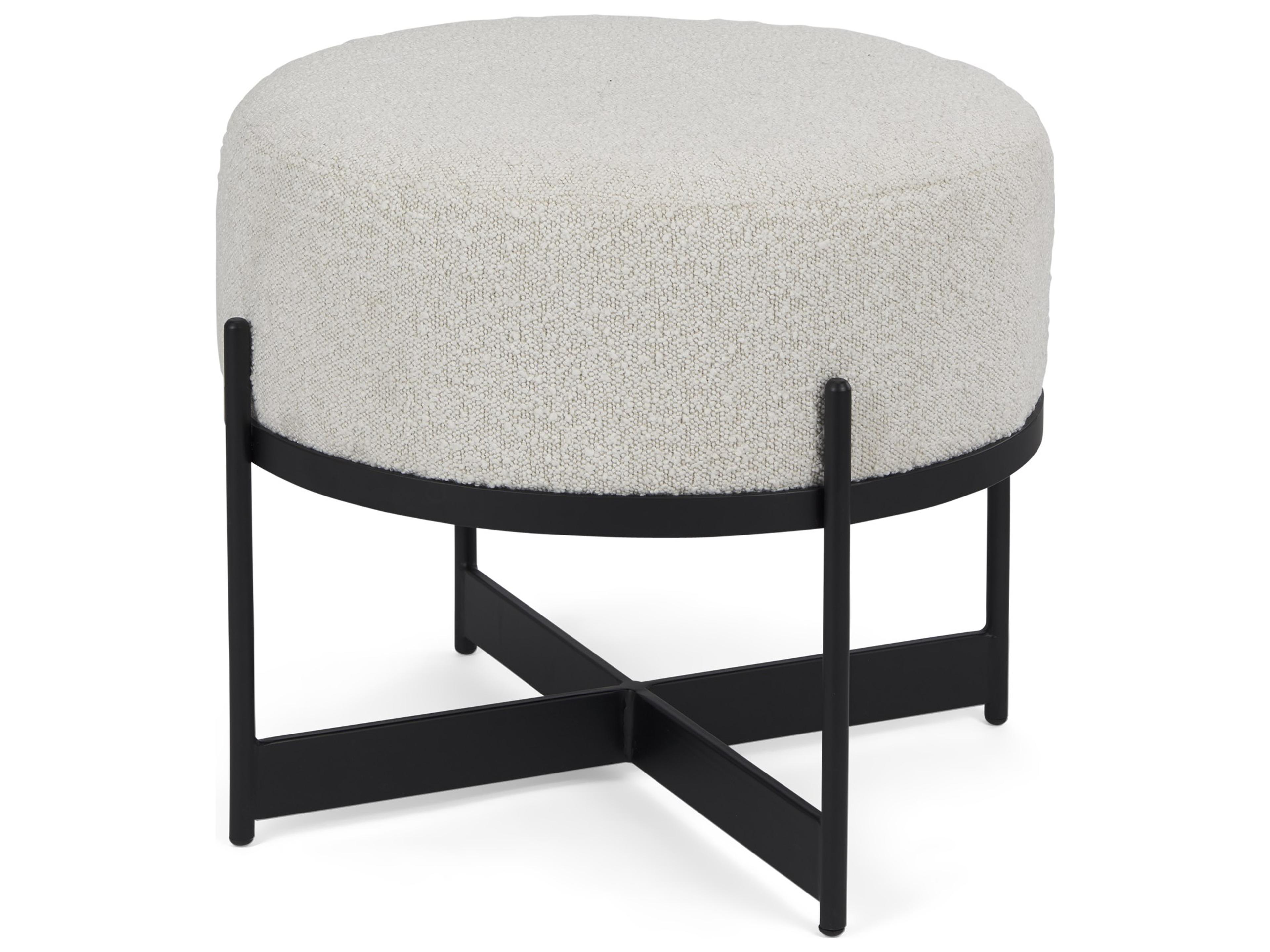 Amelia Cream Boucle W/Black Metal Upholstered Pouf
