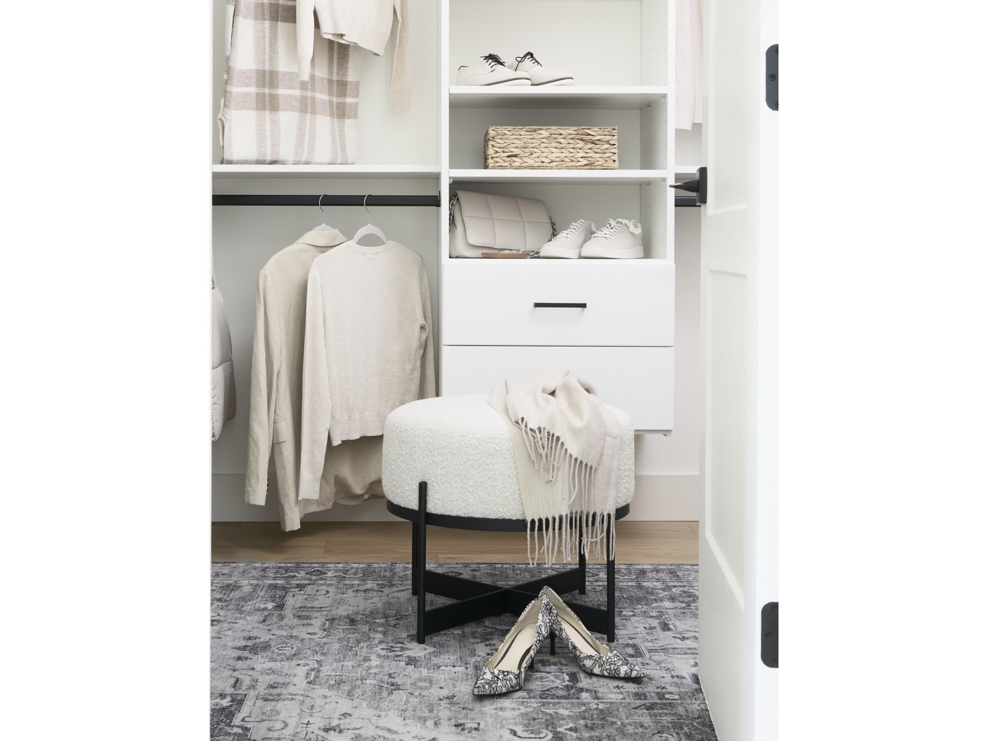 Mercana Amelia Cream Boucle W/Black Metal Upholstered Pouf