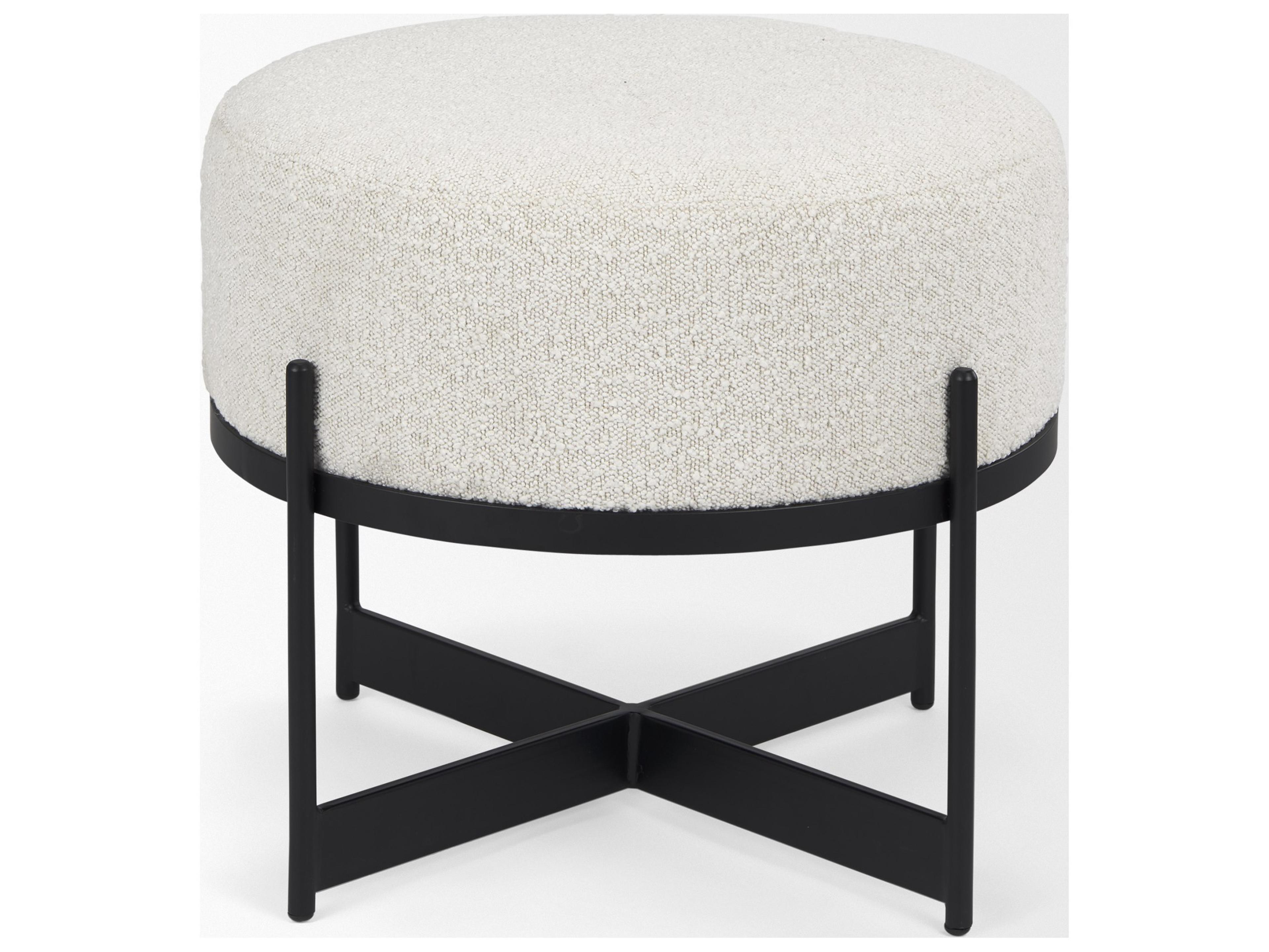 Mercana Amelia Cream Boucle W/Black Metal Upholstered Pouf