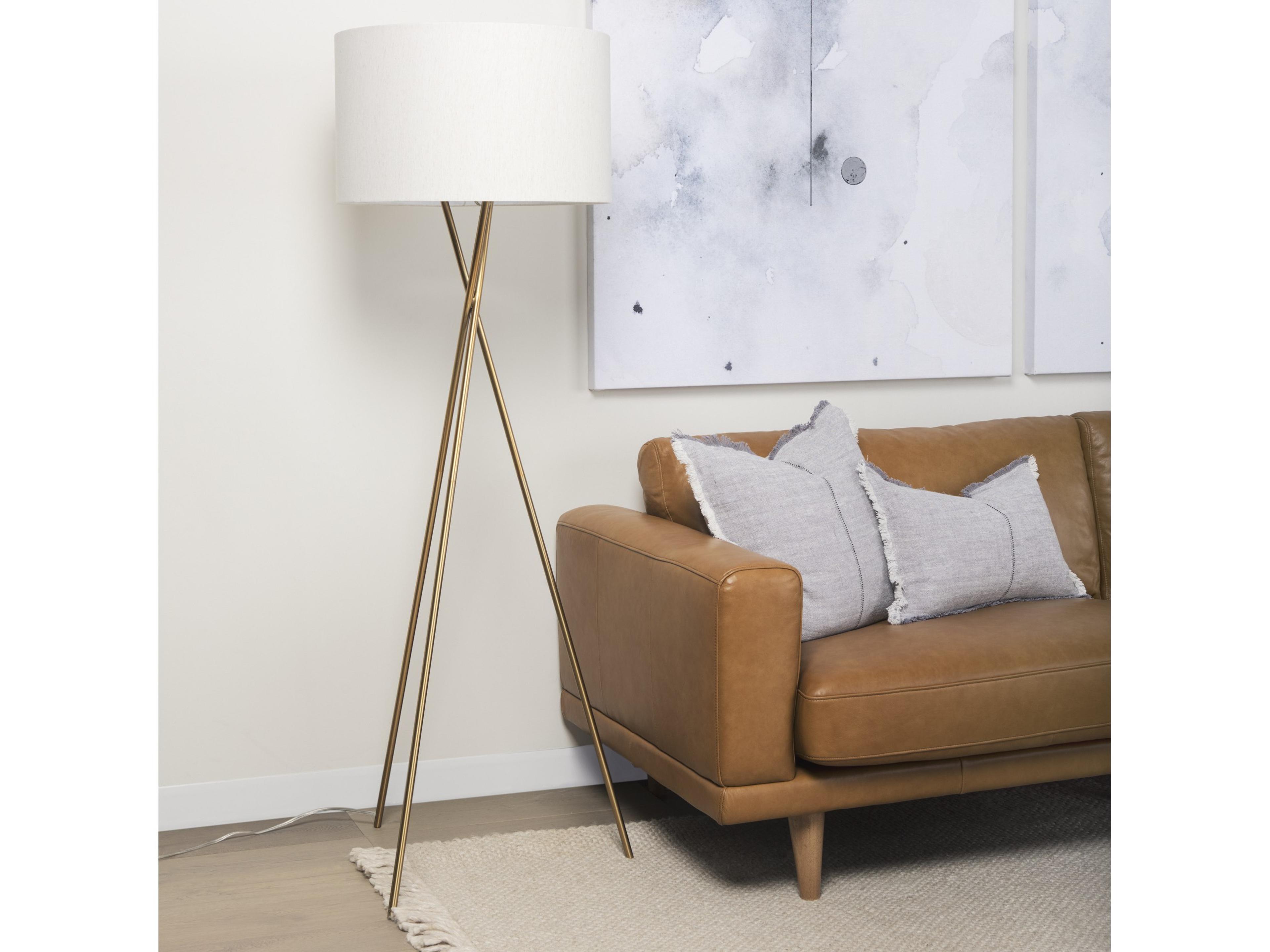 Mercana Ambrose 20.0L x 20.0W x 61.8H Gold Metal W/Cream Fabric Shade Floor Lamp