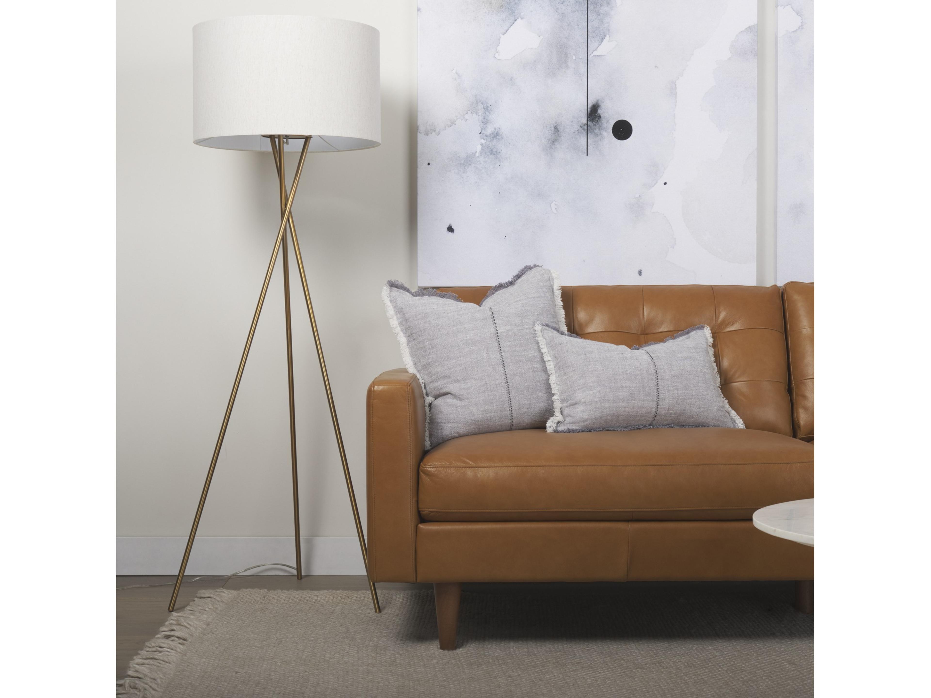 Mercana Ambrose 20.0L x 20.0W x 61.8H Gold Metal W/Cream Fabric Shade Floor Lamp