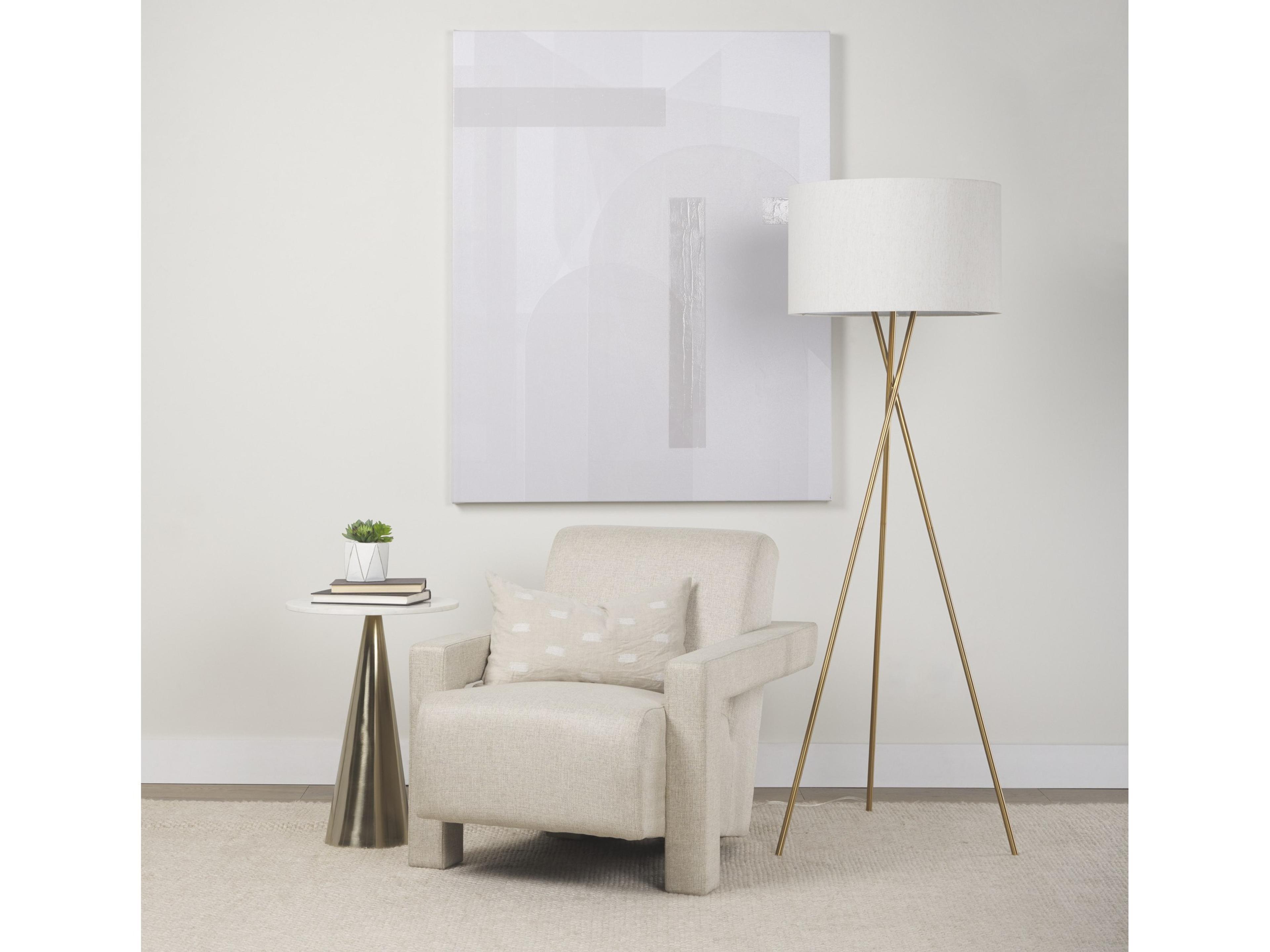 Mercana Ambrose 20.0L x 20.0W x 61.8H Gold Metal W/Cream Fabric Shade Floor Lamp