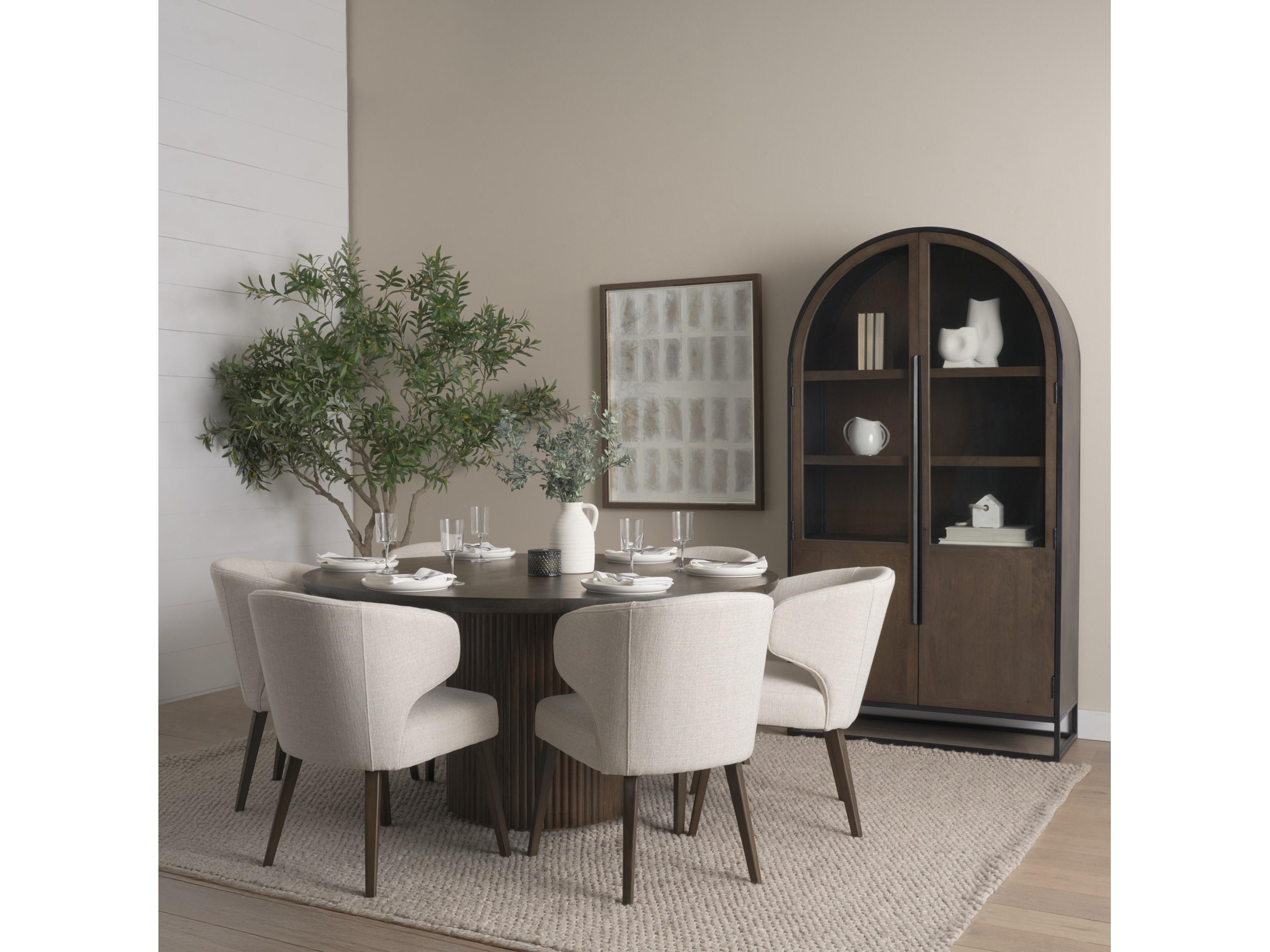 Mercana Terra Fluted Dining Table - 6 Niles Chairs - Sloan Cabinet