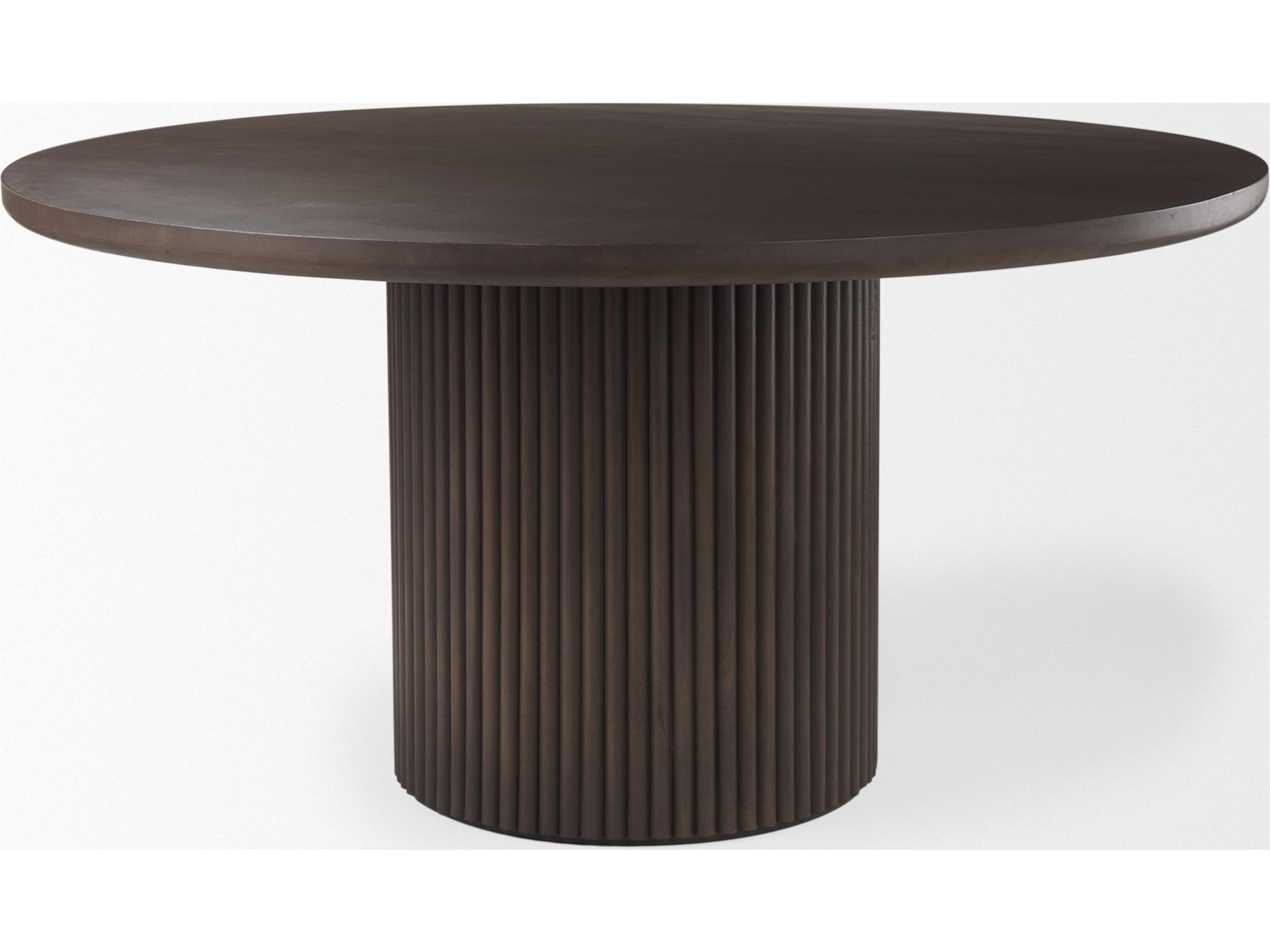Mercana Terra 60L x 60W x 30H Dark Brown Wood Round Fluted Dining Table