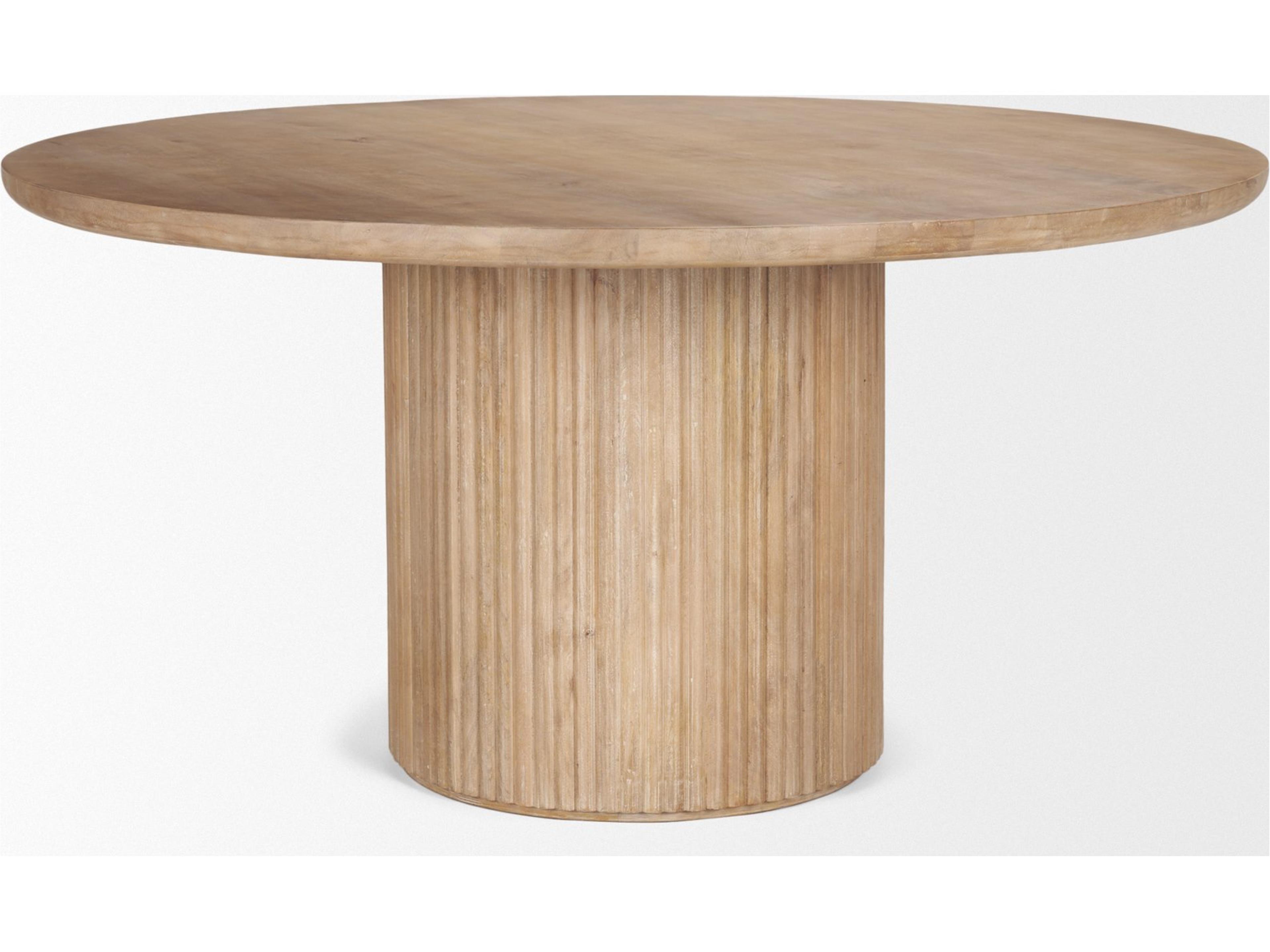 Mercana Terra 60L x 60W x 30H Light Brown Wood Round Fluted Dining Table