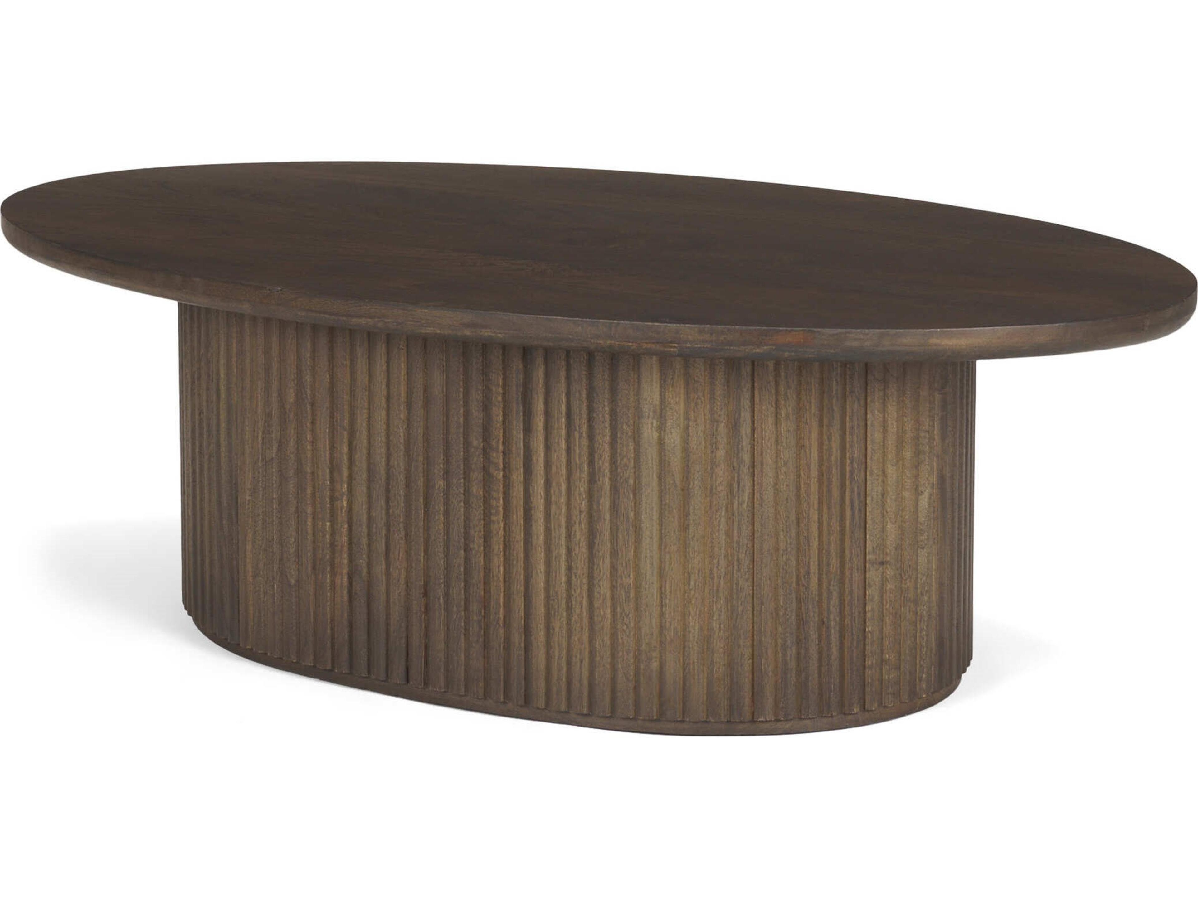 Terra 48L x 28W x 15H Dark Brown Wood Oval Fluted Coffee Table