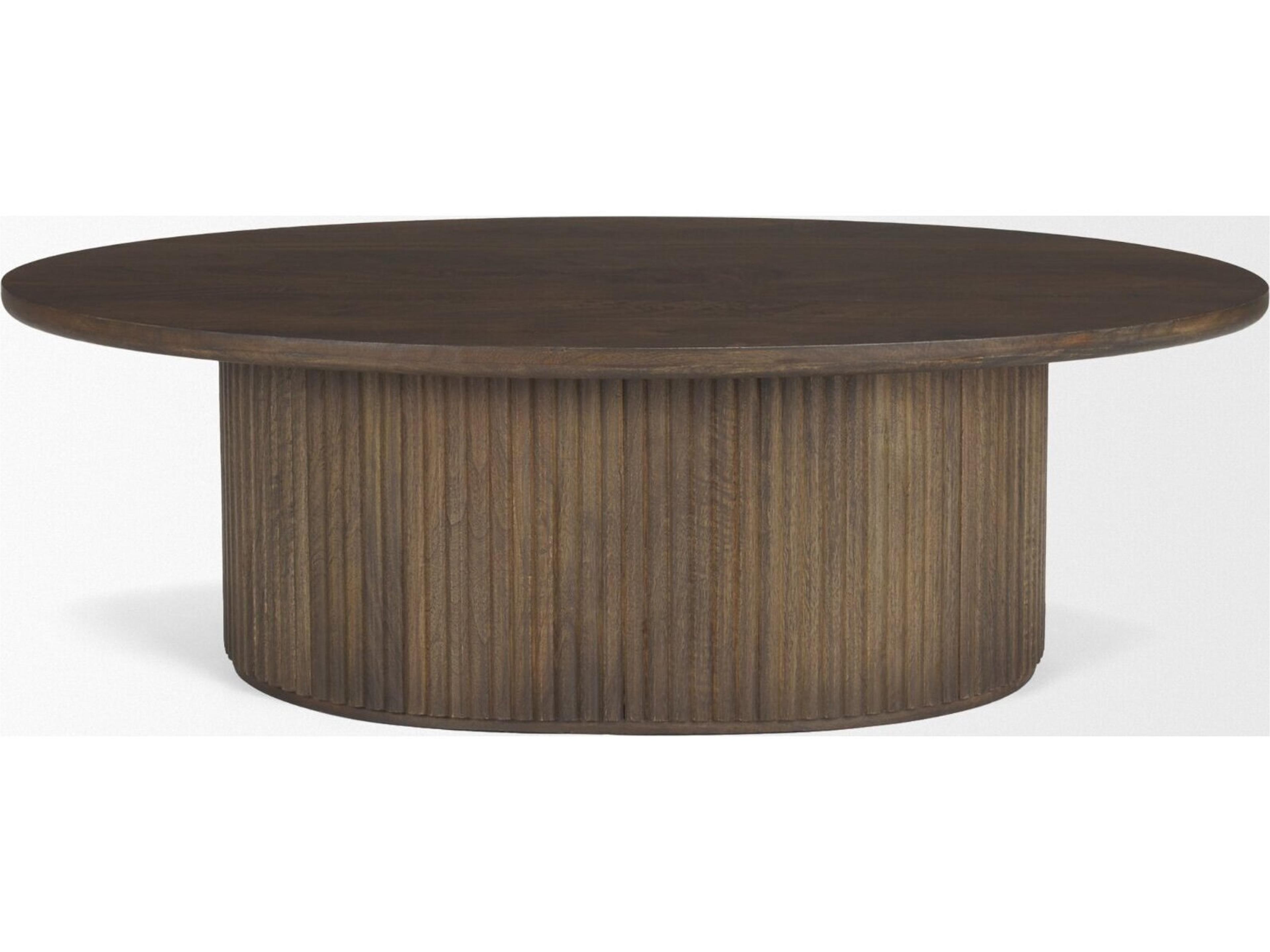 Mercana Terra 48L x 28W x 15H Dark Brown Wood Oval Fluted Coffee Table