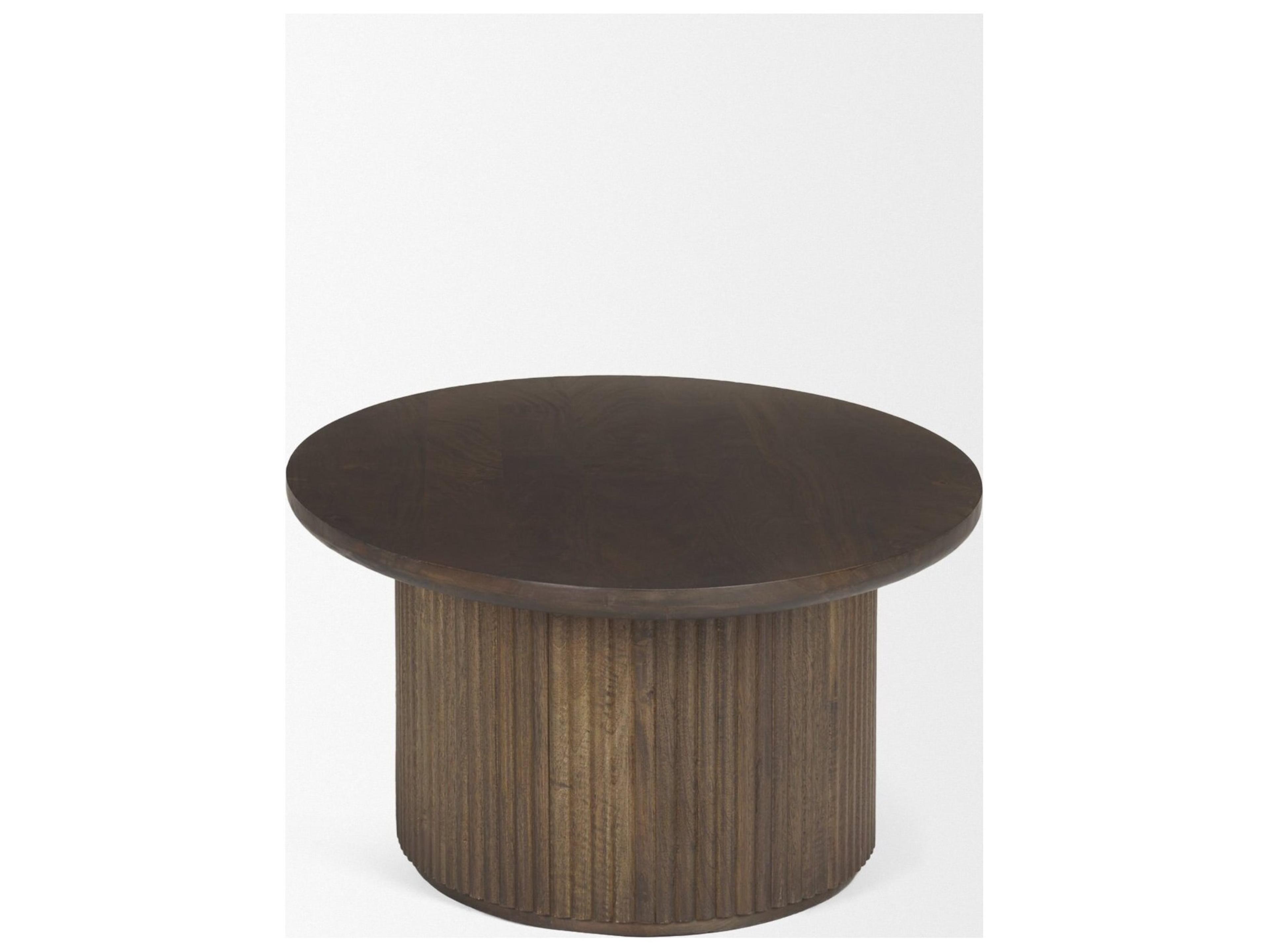 Mercana Terra 48L x 28W x 15H Dark Brown Wood Oval Fluted Coffee Table