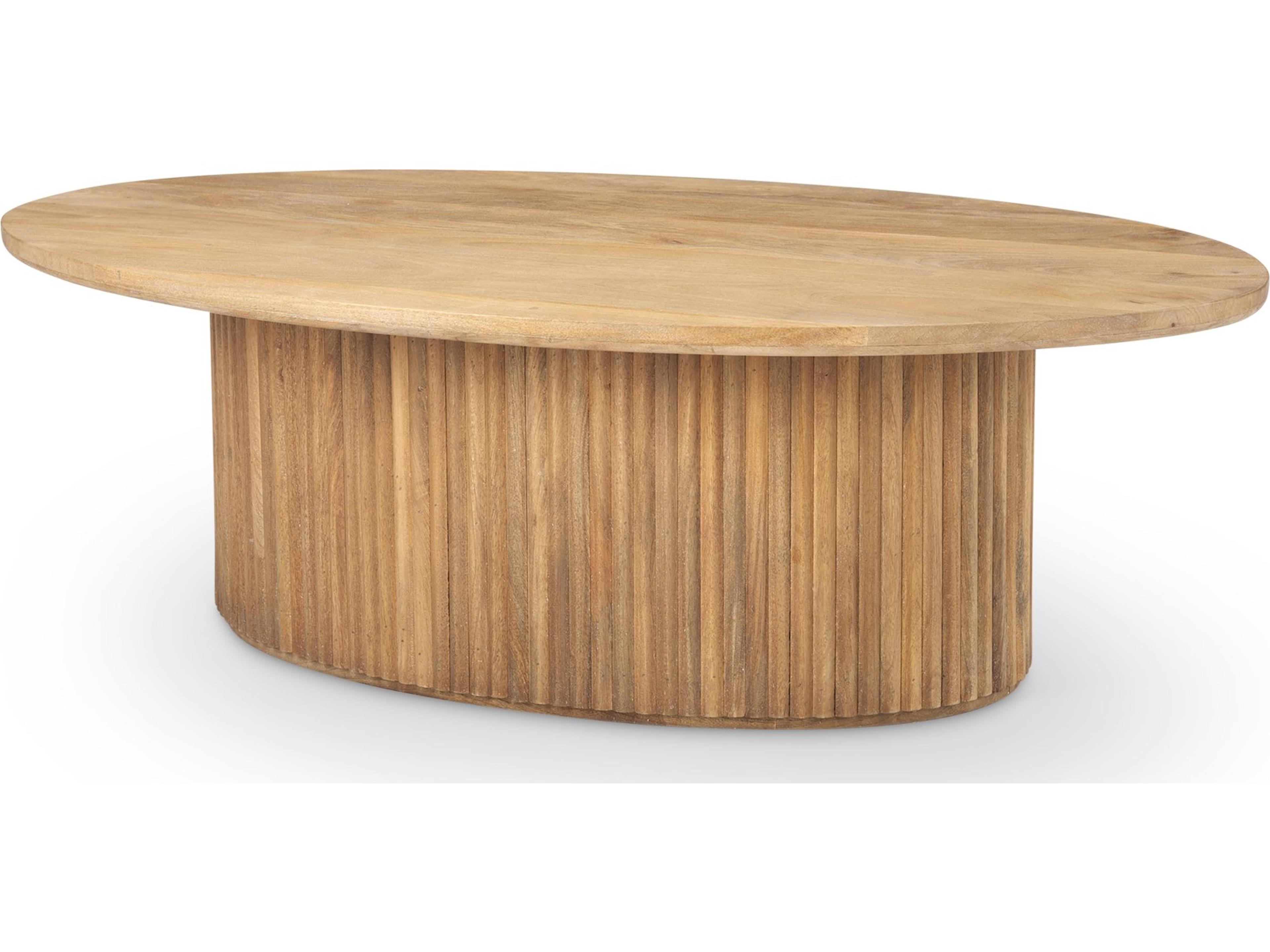 Terra 48L x 28W x 15H Light Brown Wood Oval Fluted Coffee Table