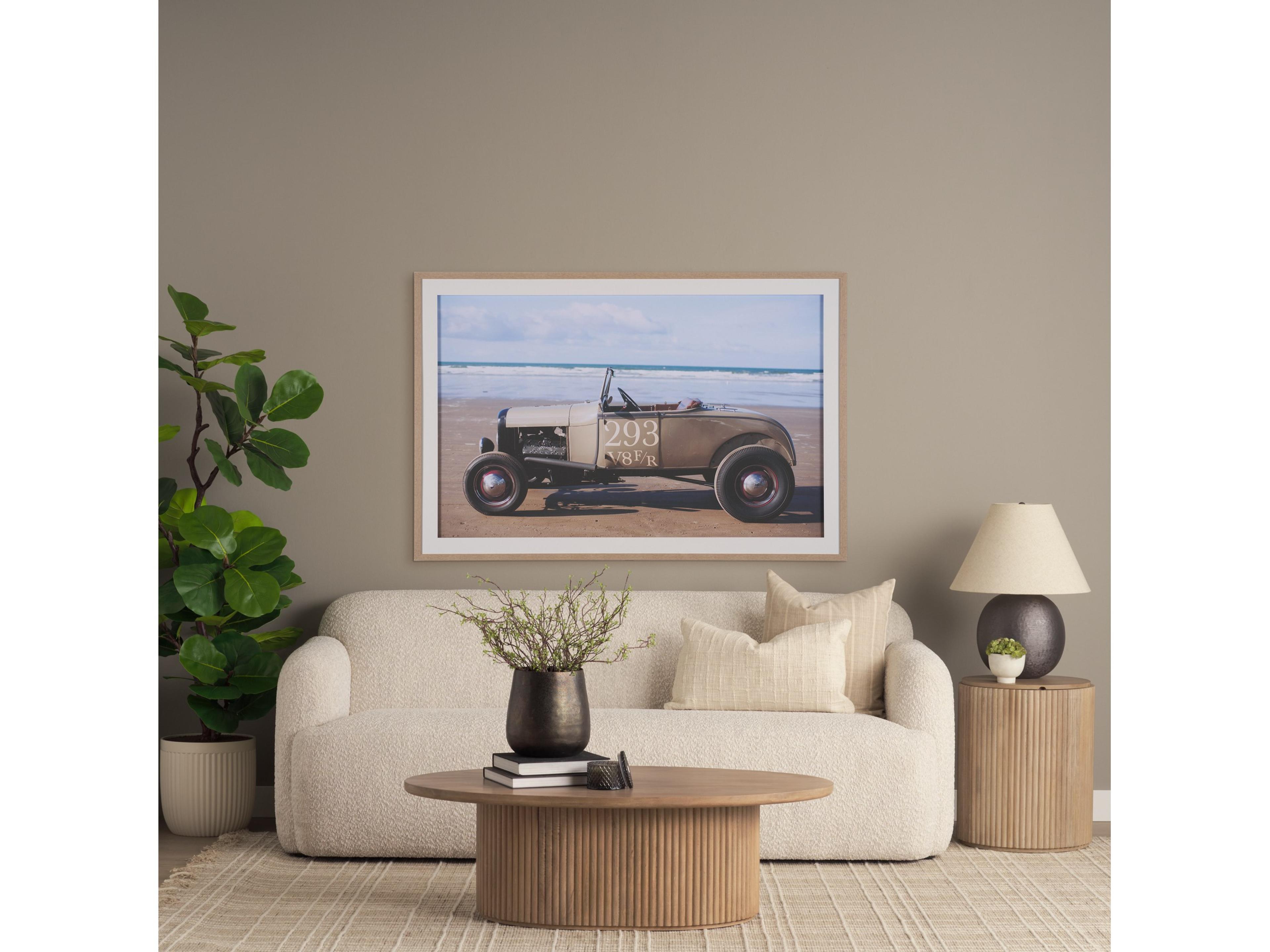 Mercana Terra 48L x 28W x 15H Light Brown Wood Oval Fluted Coffee Table