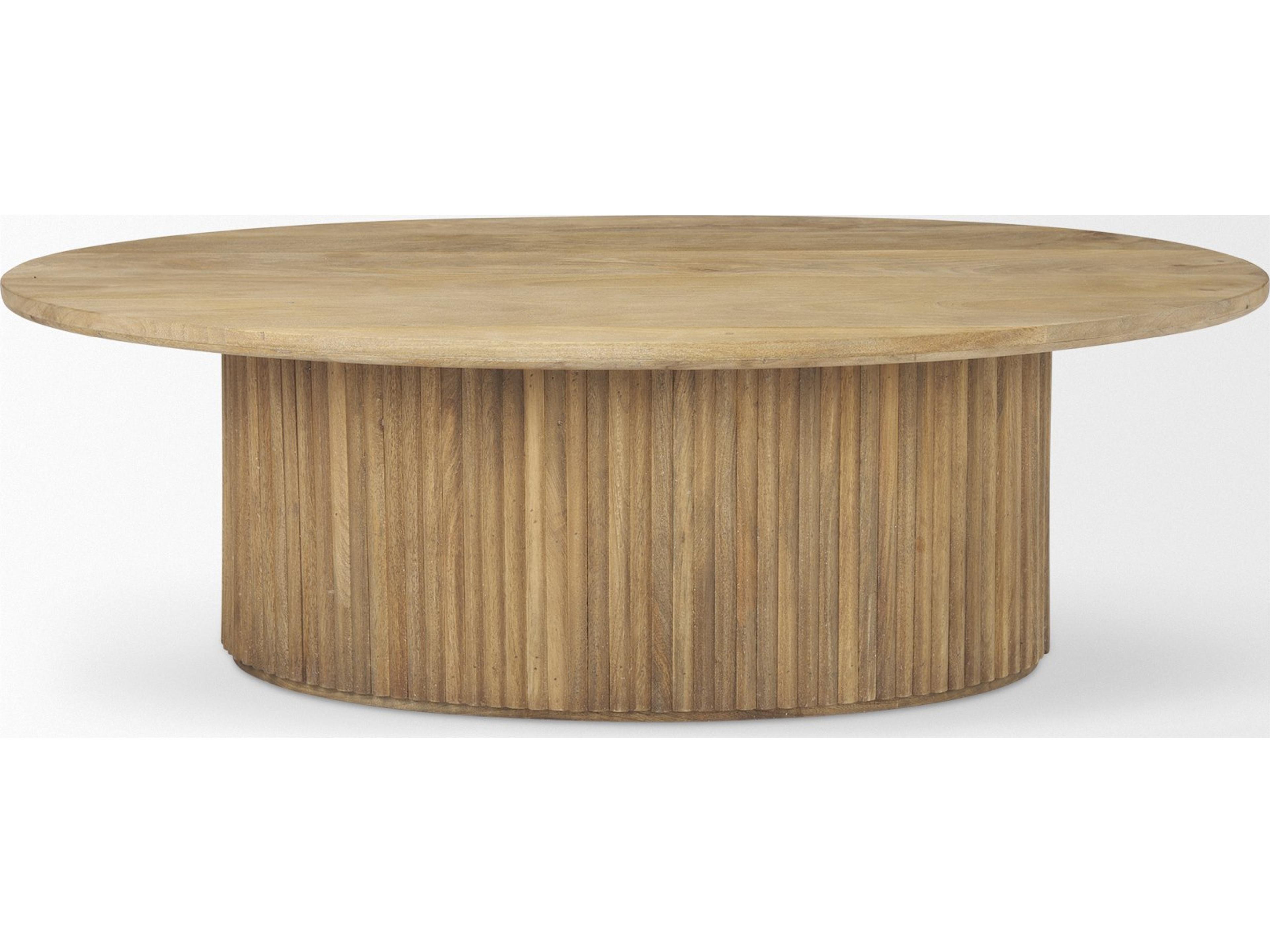 Mercana Terra 48L x 28W x 15H Light Brown Wood Oval Fluted Coffee Table