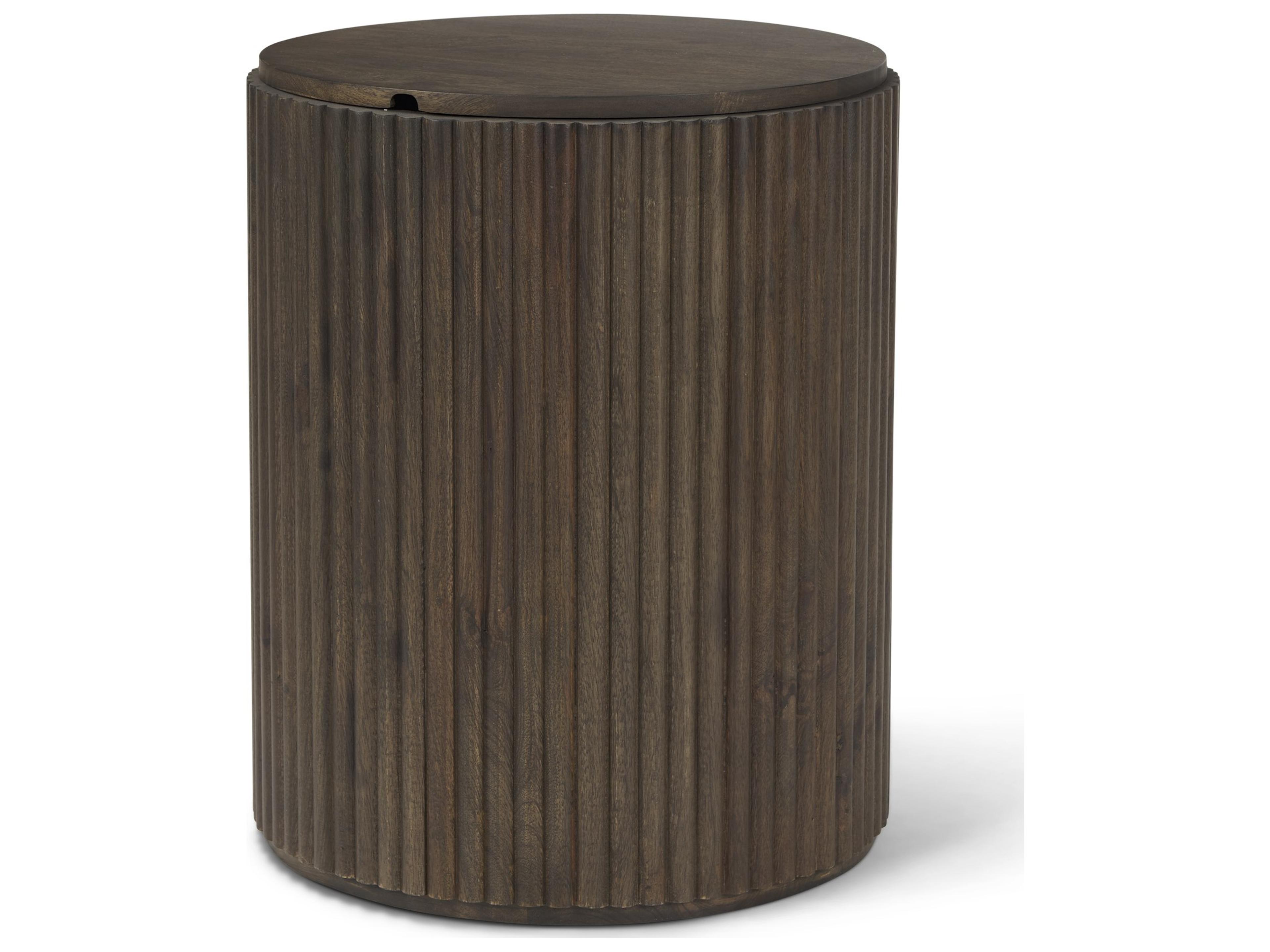 Terra 18L x 18W x 22H Dark Brown Wood Fluted Round Side Table