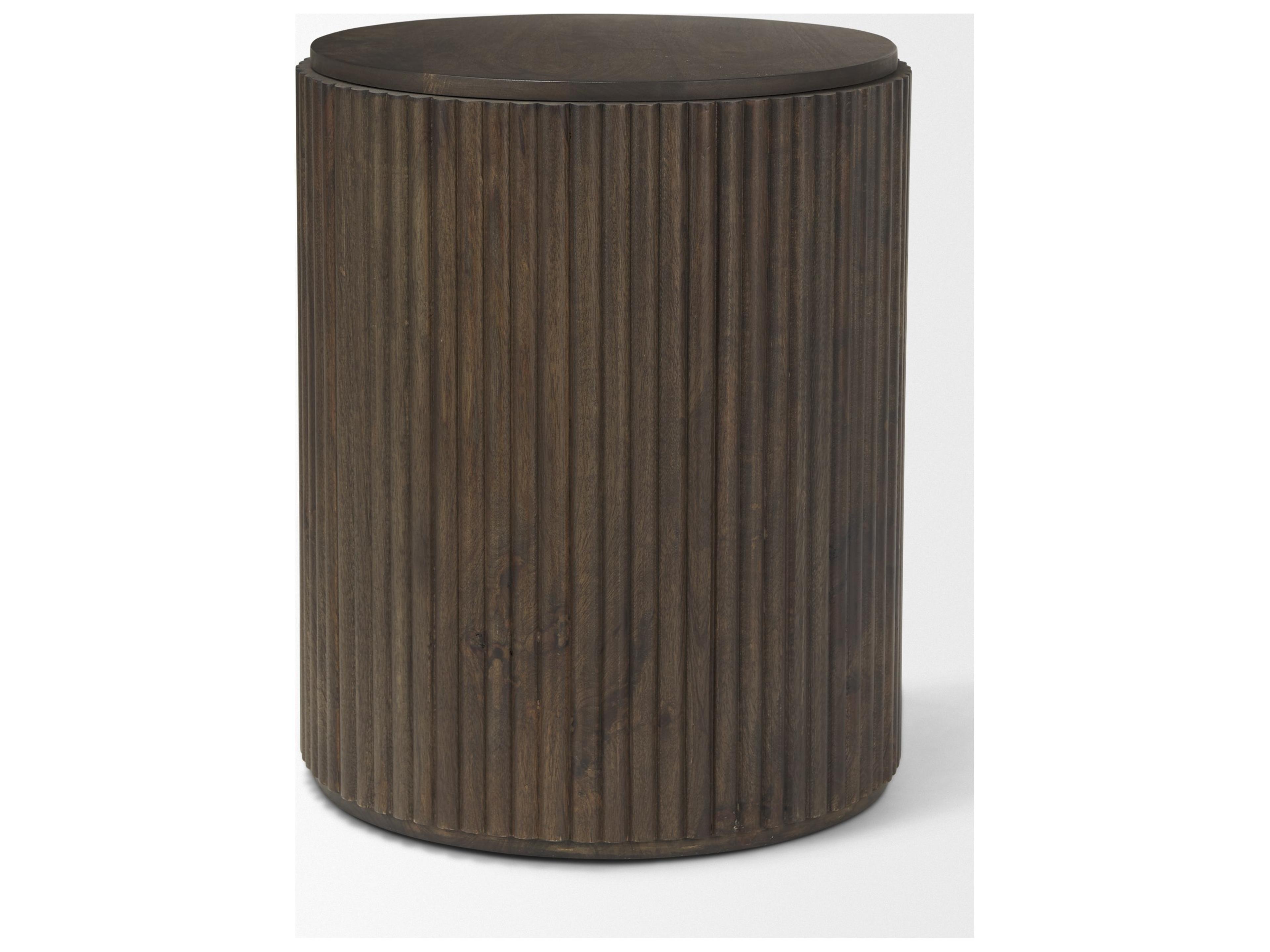 Mercana Terra 18L x 18W x 22H Dark Brown Wood Fluted Round Side Table