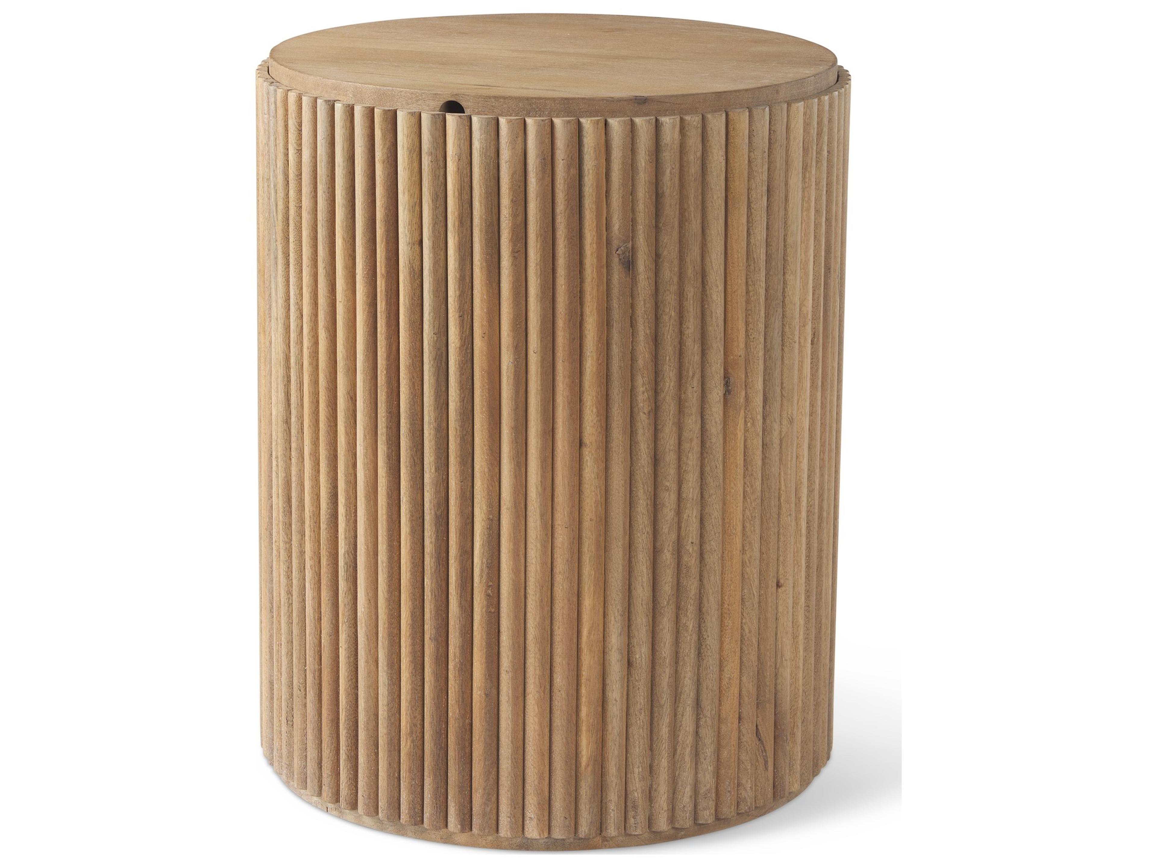 Terra 18L x 18W x 22H Light Brown Wood Fluted Round Side Table