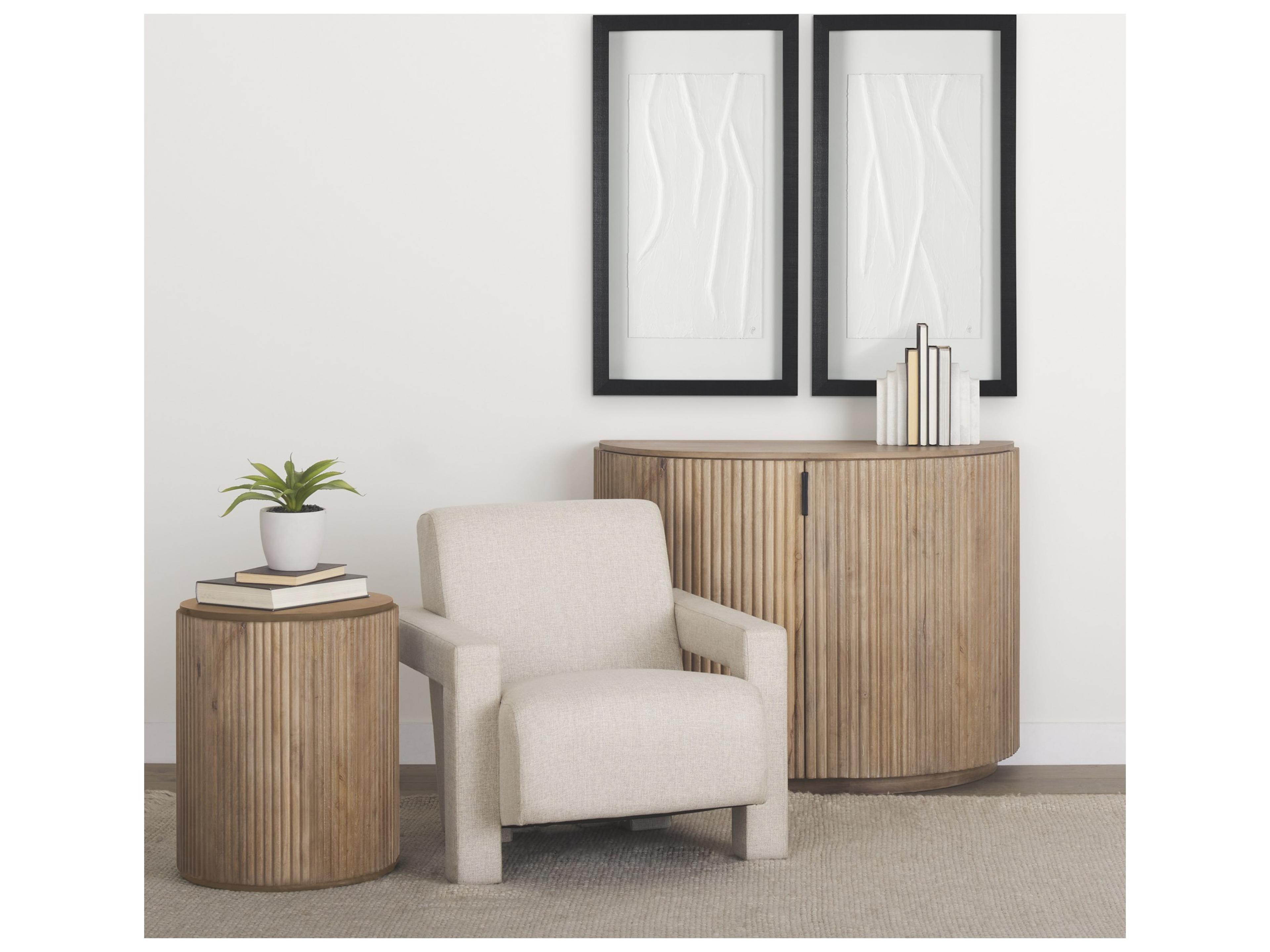 Mercana Terra 18L x 18W x 22H Light Brown Wood Fluted Round Side Table