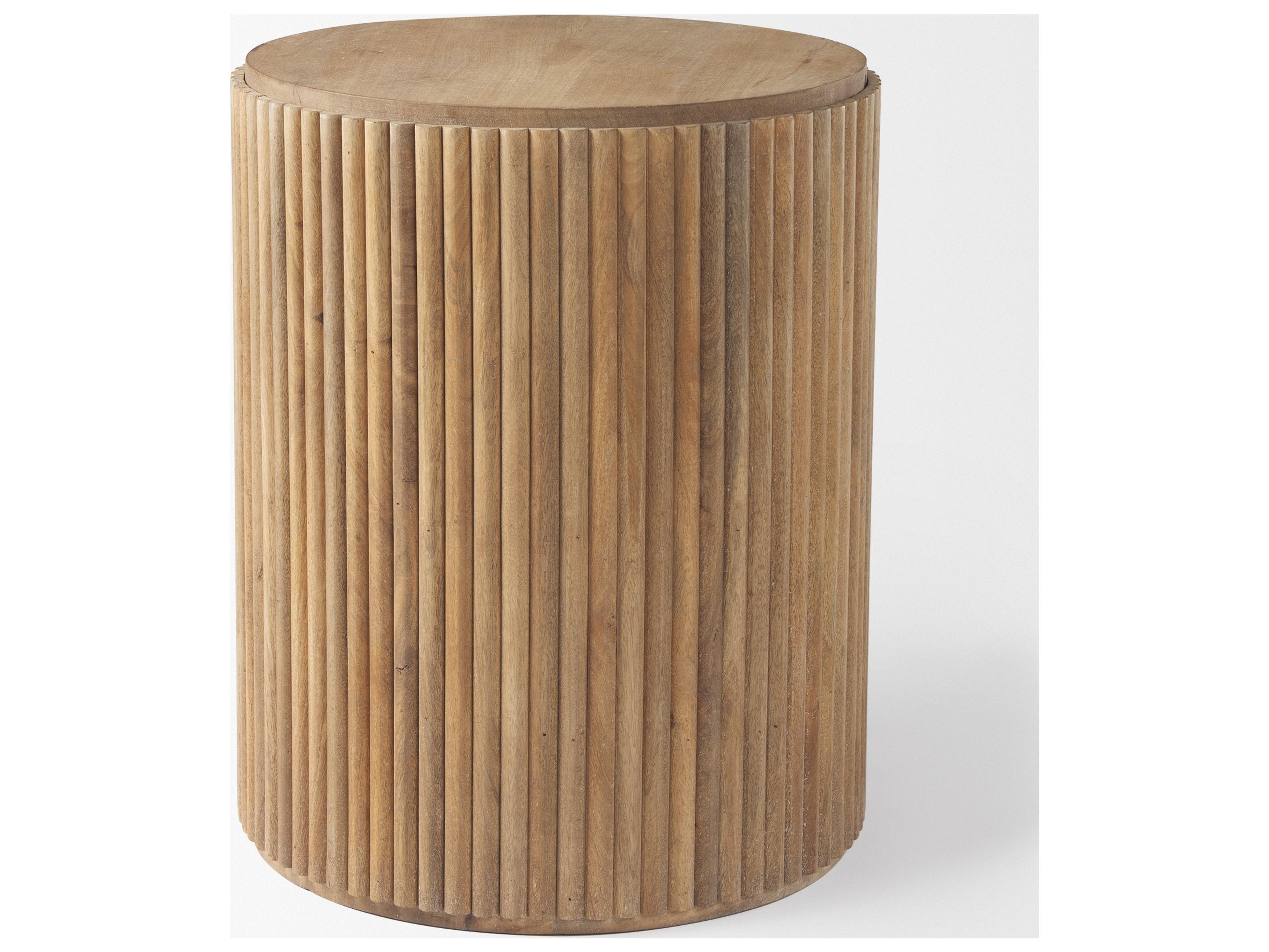 Mercana Terra 18L x 18W x 22H Light Brown Wood Fluted Round Side Table