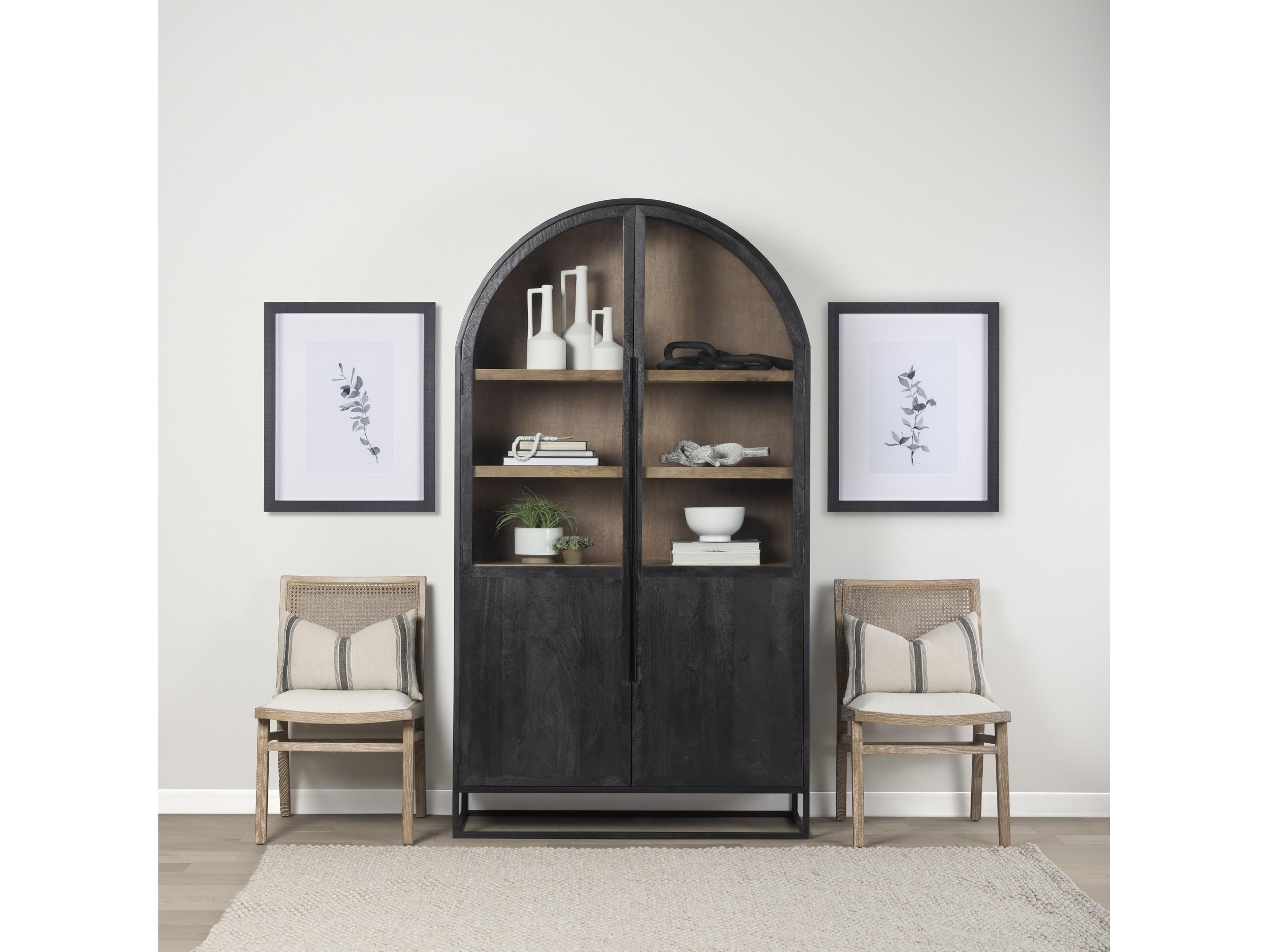 Mercana Sloan 85.5H Black Wood W/Black Metal Frame Arch Cabinet