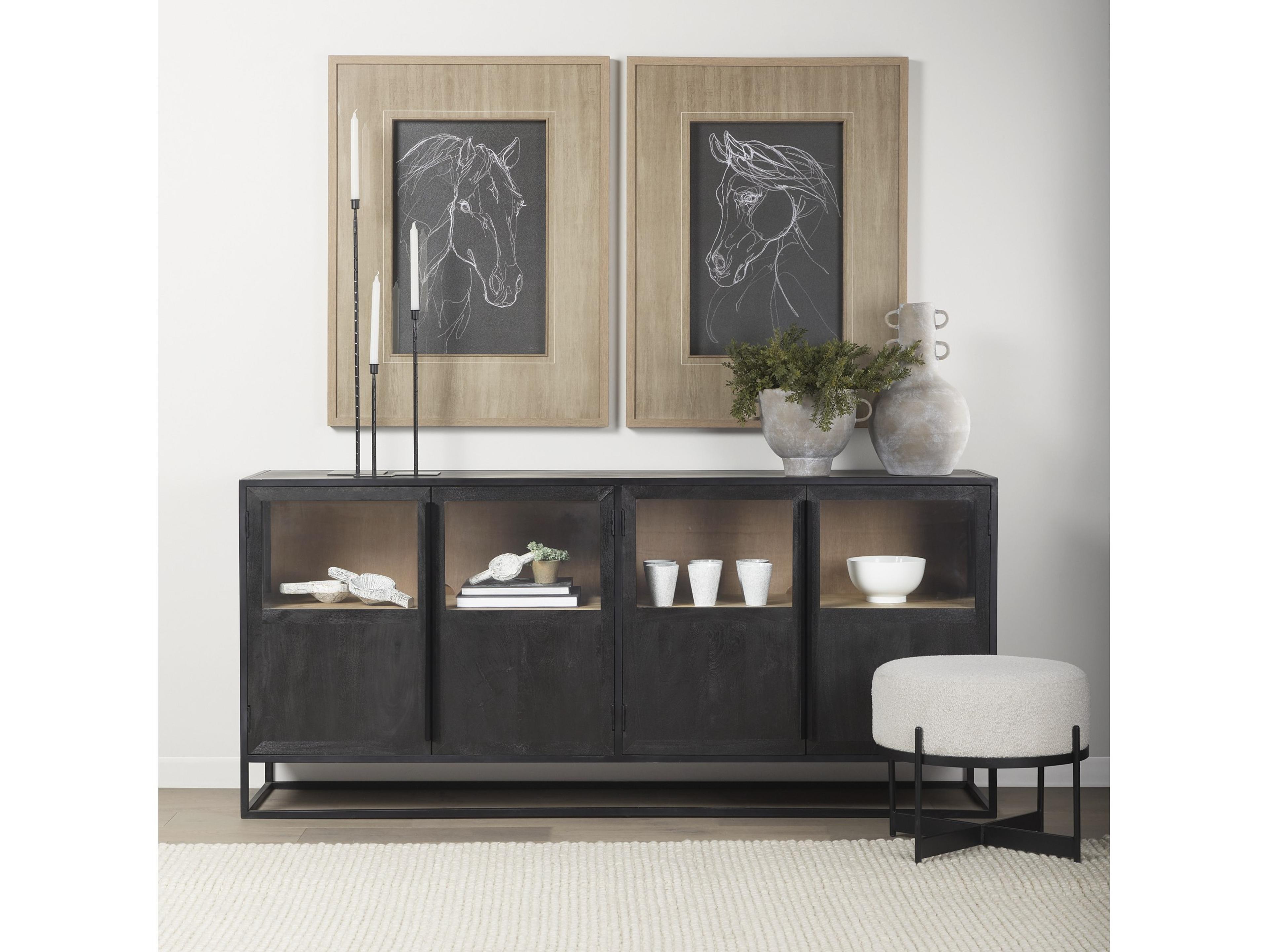 Mercana Sloan 80.0L x 17.0W x 36.0H Black Wood W/Black Metal Frame Sideboard
