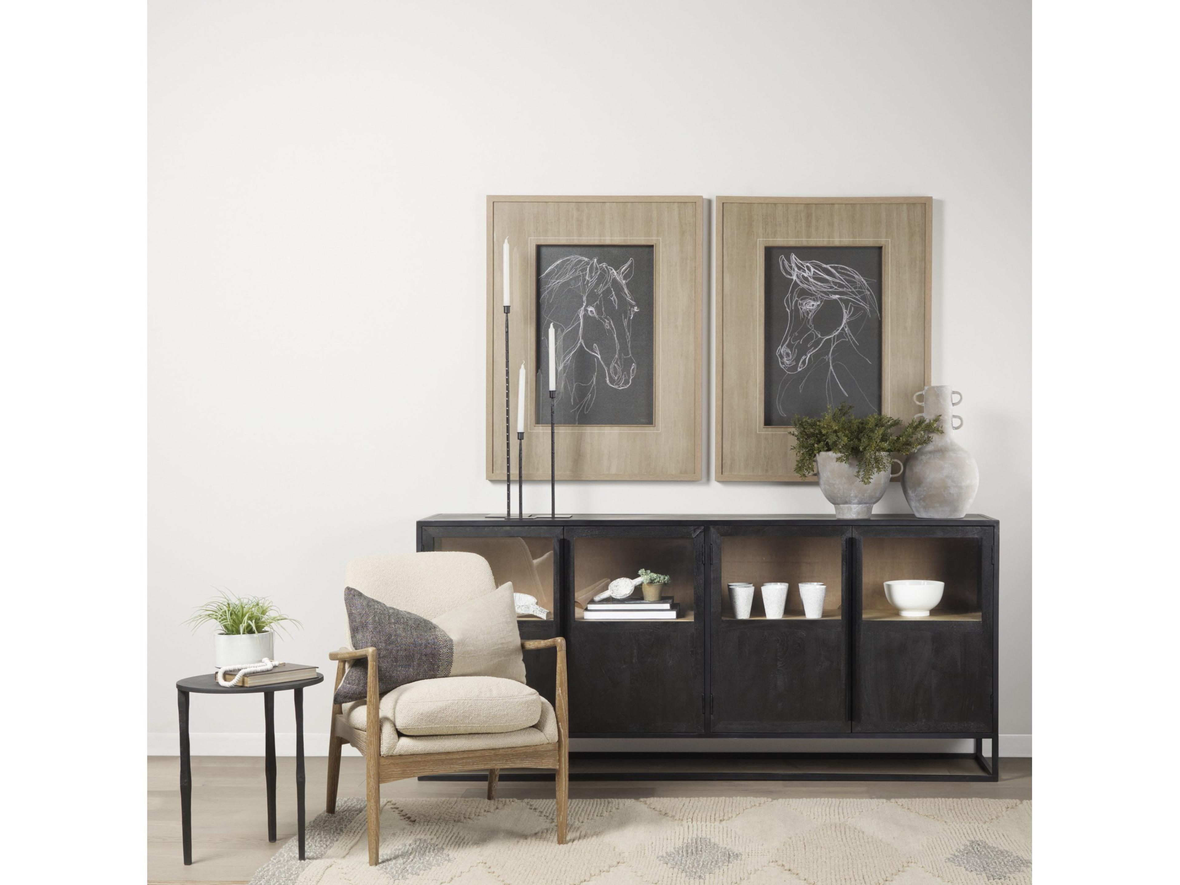 Mercana Sloan 80.0L x 17.0W x 36.0H Black Wood W/Black Metal Frame Sideboard