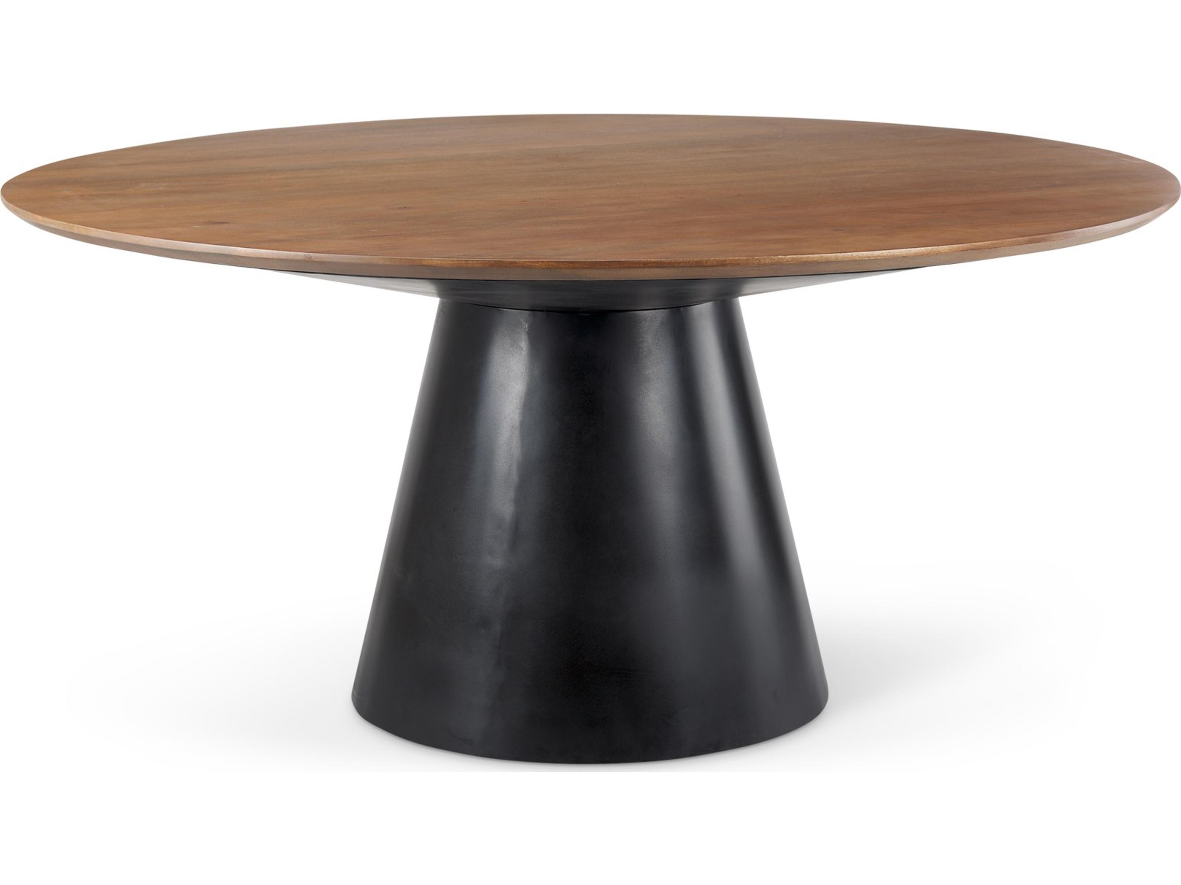 Mitchell Black Metal Pedestal Base with Brown Wood Top Dining Table 63.0L x 63.0W x 30.0H