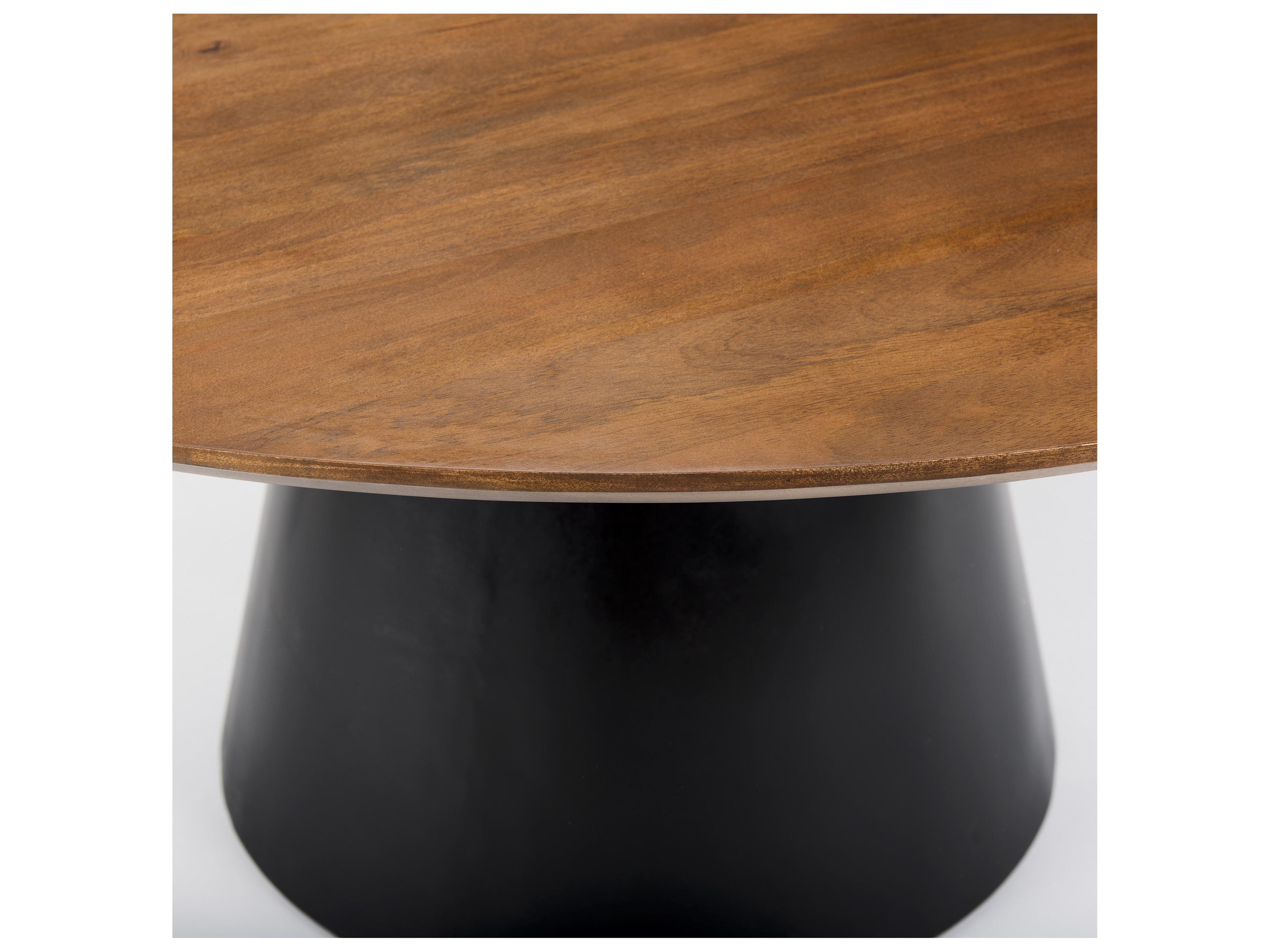 Mercana Mitchell Black Metal Pedestal Base with Brown Wood Top Dining Table 63.0L x 63.0W x 30.0H