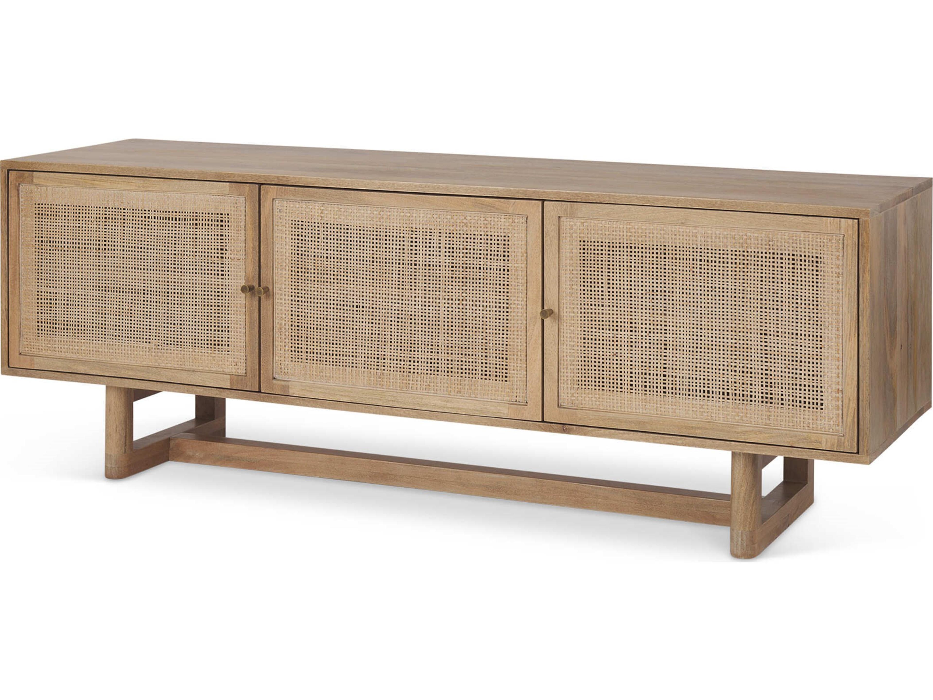 Grier 65" Light Brown Wood w/ Cane Media Console