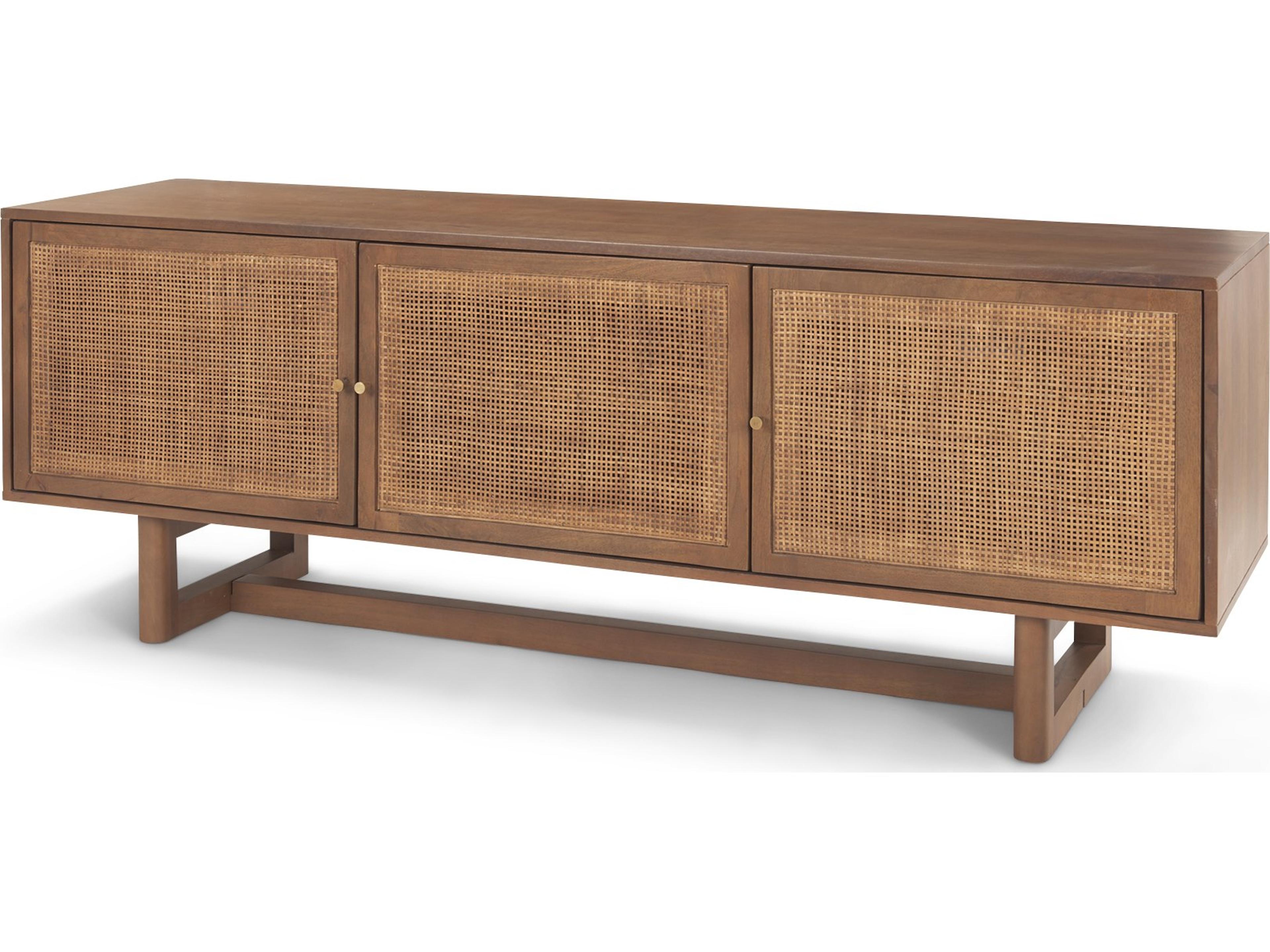 Grier 65" Medium Brown Wood W/ Cane Media Console